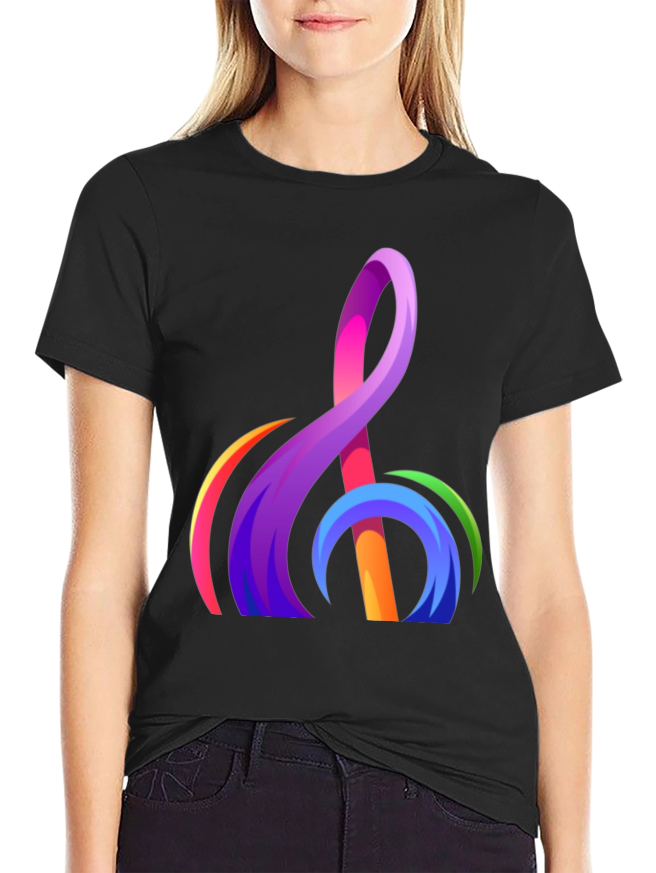 Abstract Rainbow Treble Clef Graphic T-Shirt