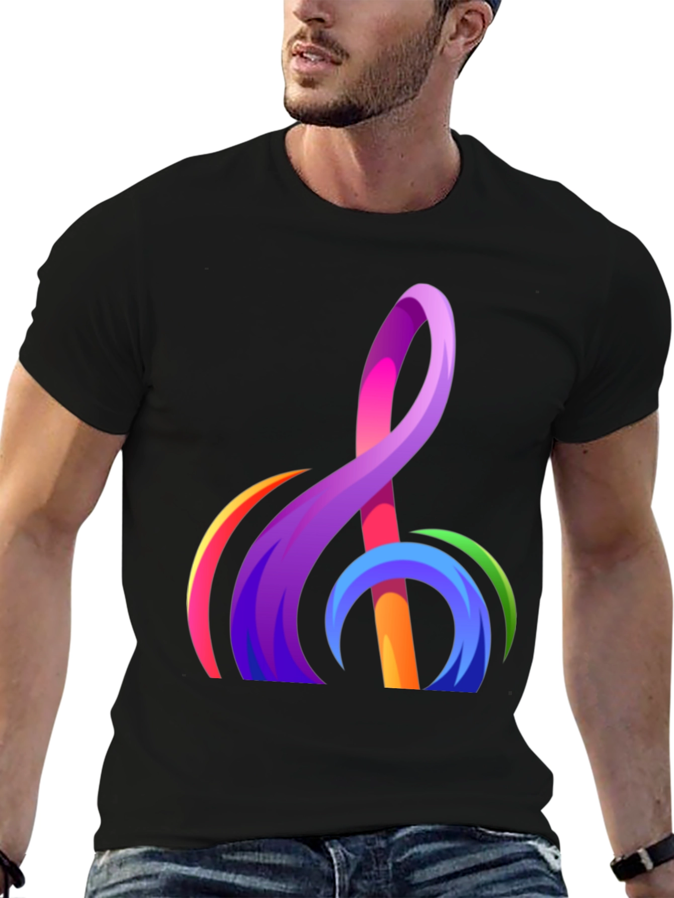 Abstract Rainbow Treble Clef Graphic T-Shirt