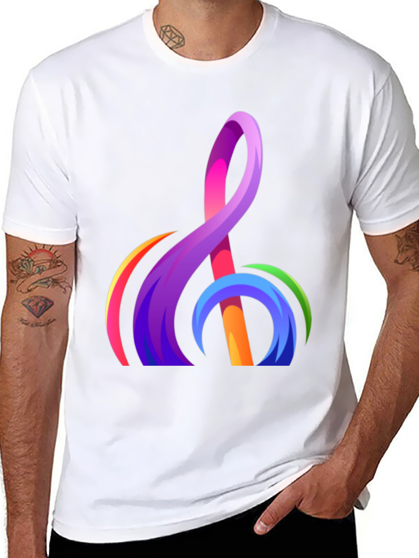 Abstract Rainbow Treble Clef Graphic T-Shirt