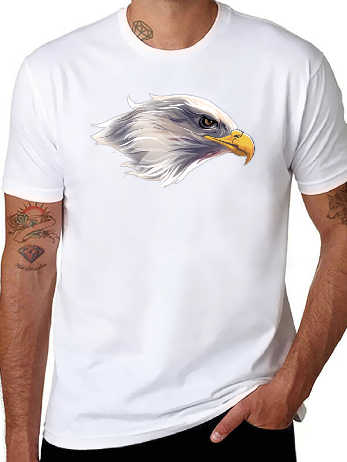 Bold Eagle Head Graphic Black T-Shirt