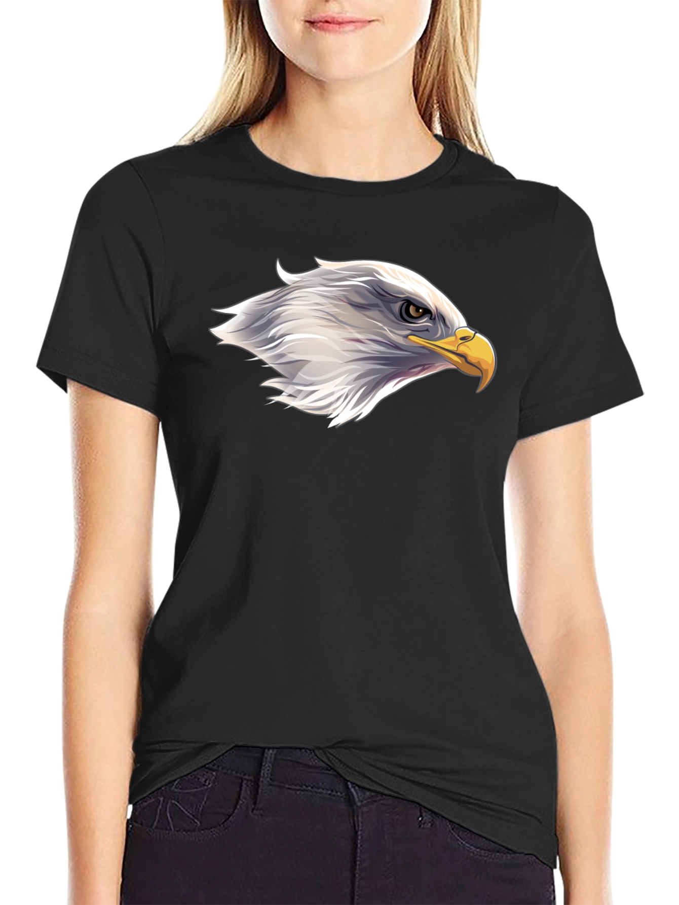 Bold Eagle Head Graphic Black T-Shirt