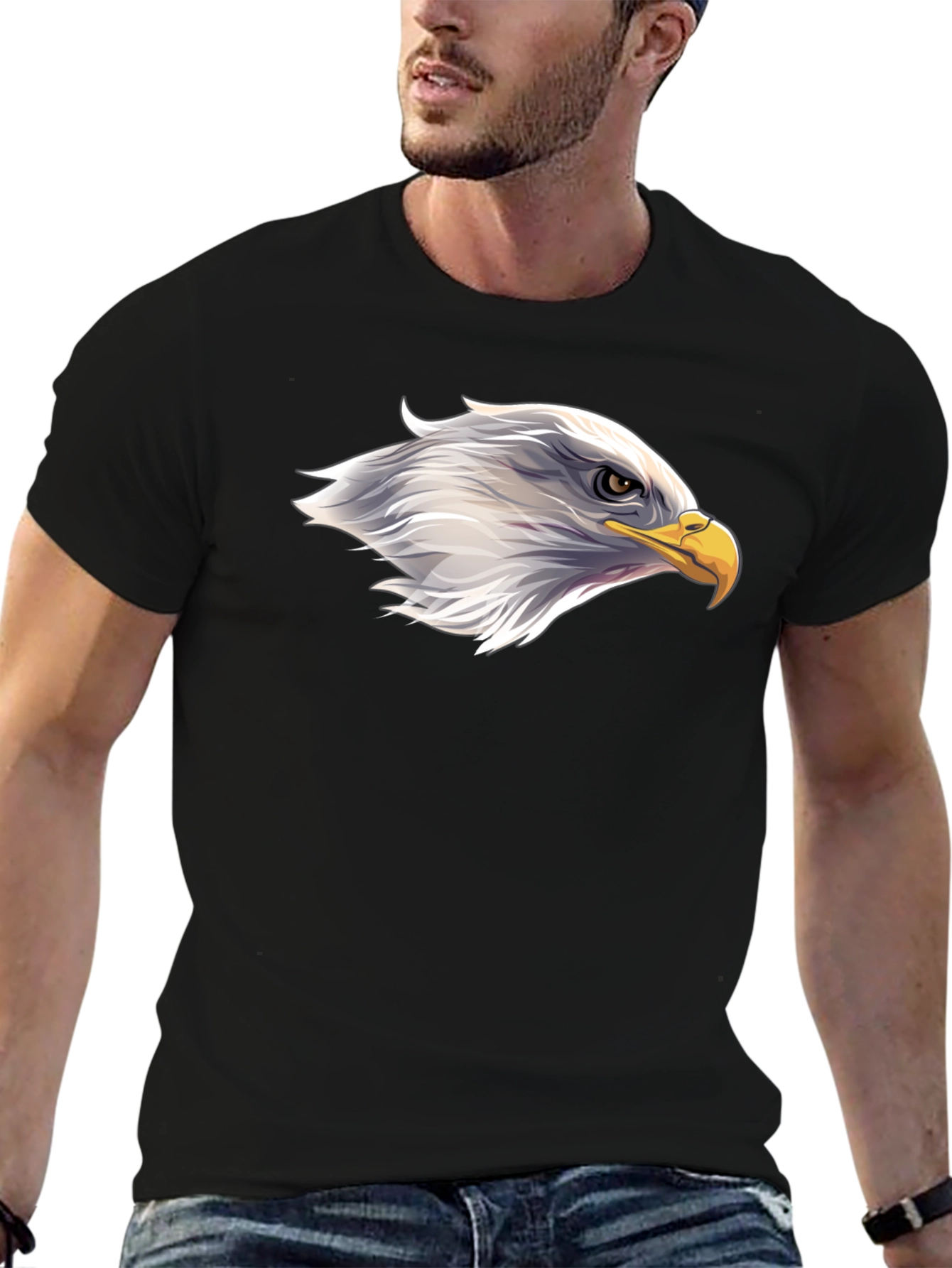 Bold Eagle Head Graphic Black T-Shirt