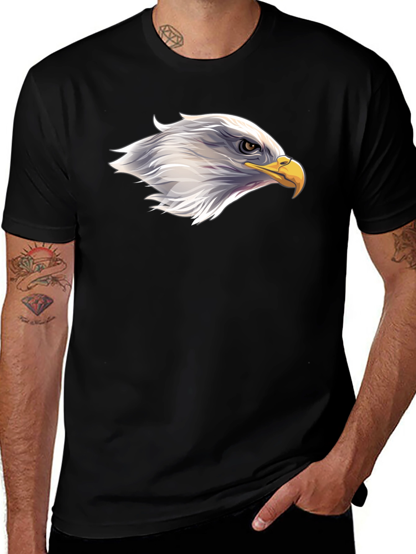 Bold Eagle Head Graphic Black T-Shirt