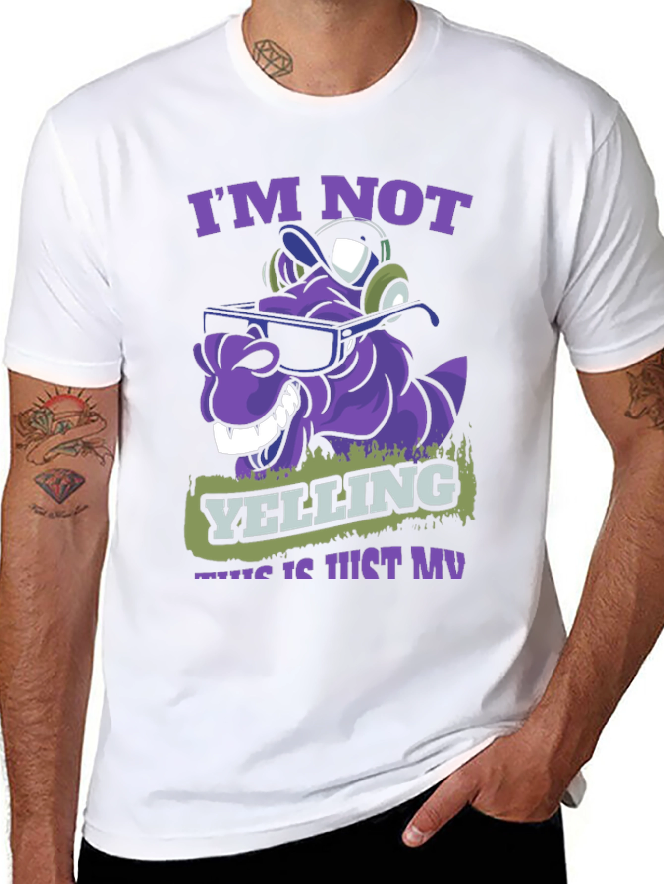 Im Not Yelling T-Shirt - Purple Cartoon Character Tee