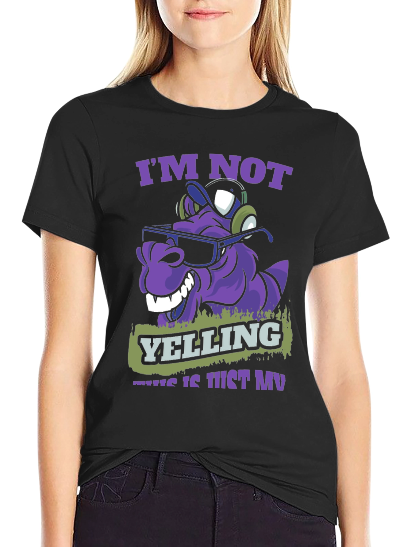 Im Not Yelling T-Shirt - Purple Cartoon Character Tee