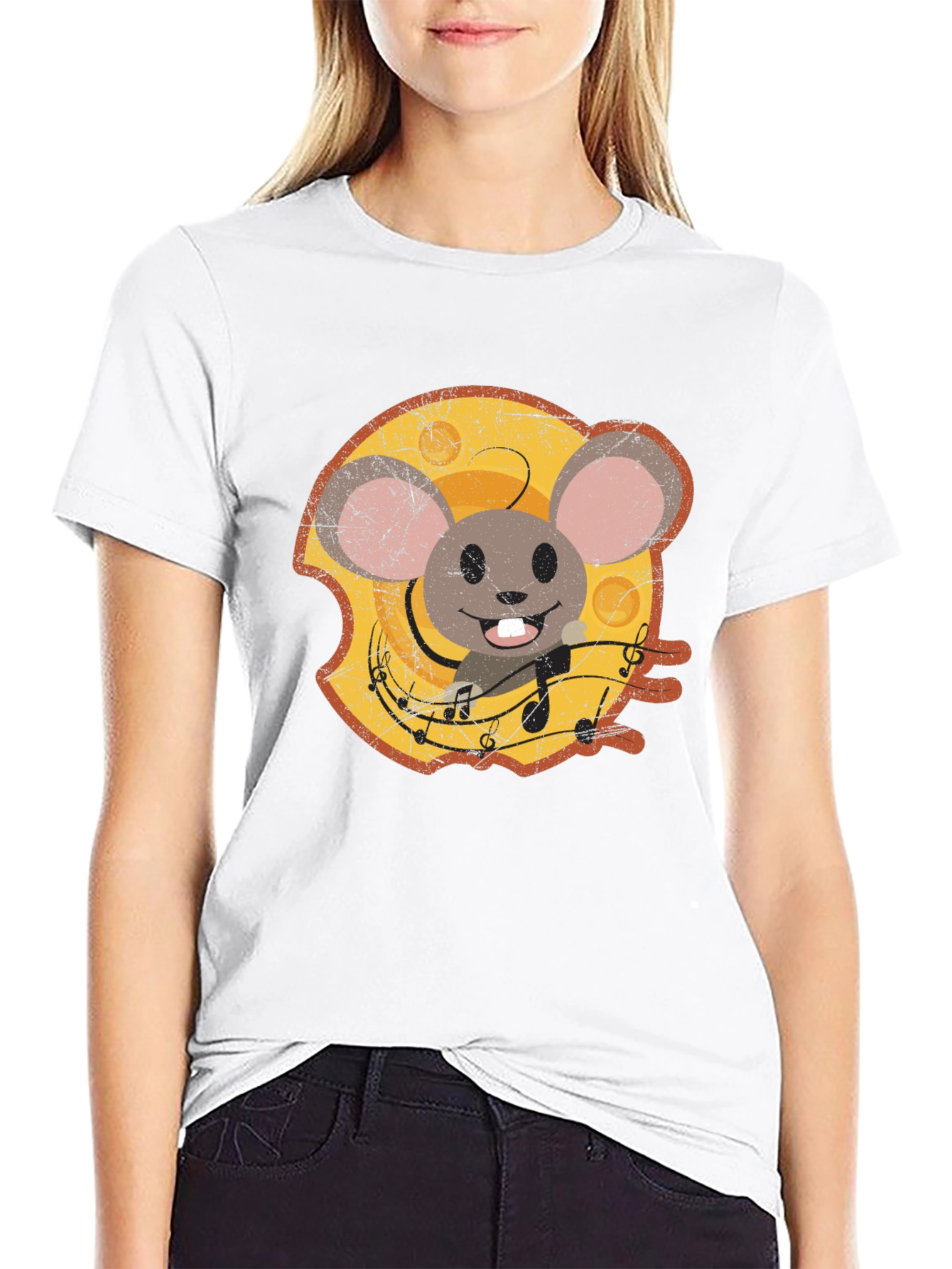 Cartoon Mouse Cheese Music T-Shirt
