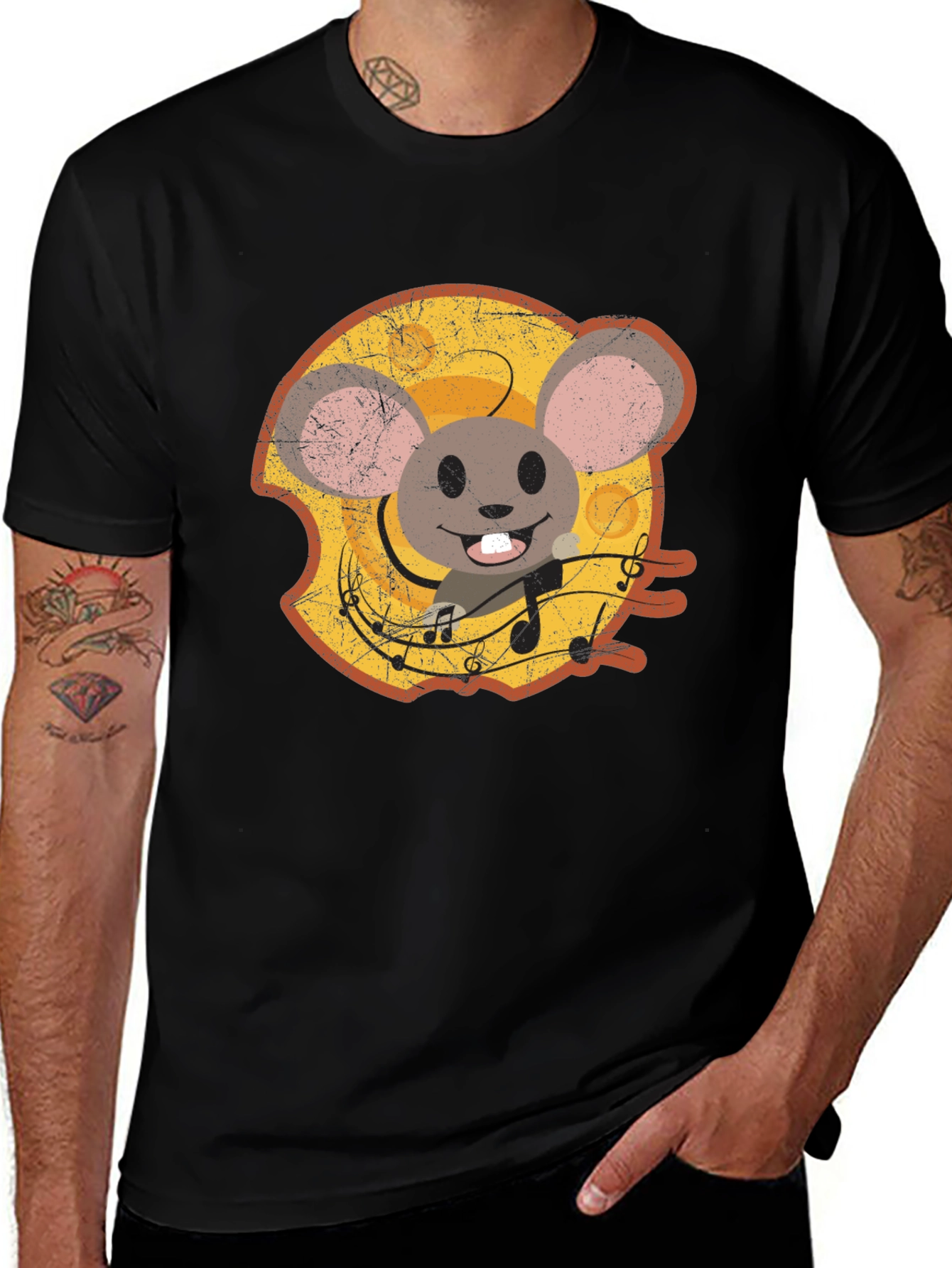 Cartoon Mouse Cheese Music T-Shirt