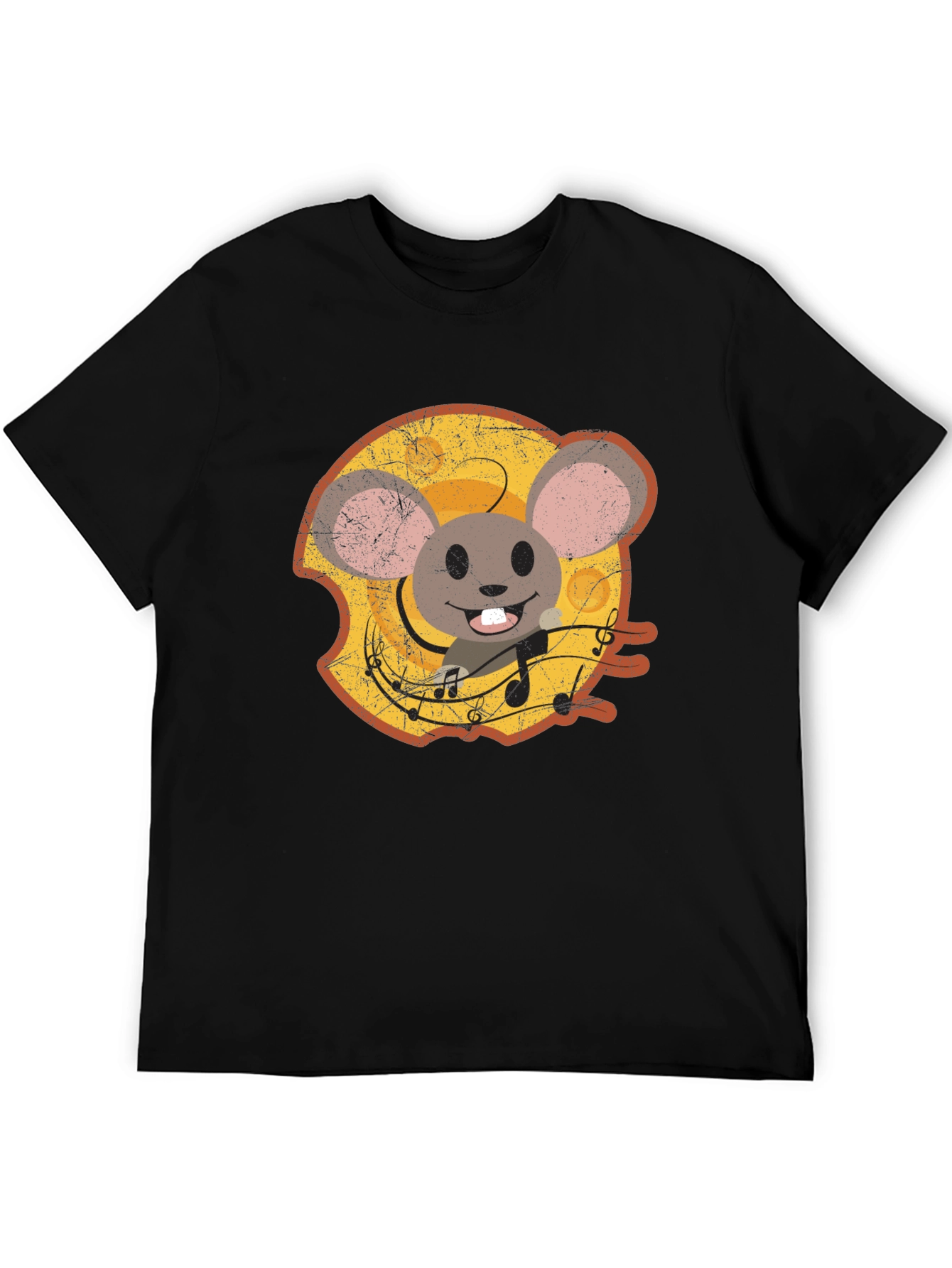Cartoon Mouse Cheese Music T-Shirt