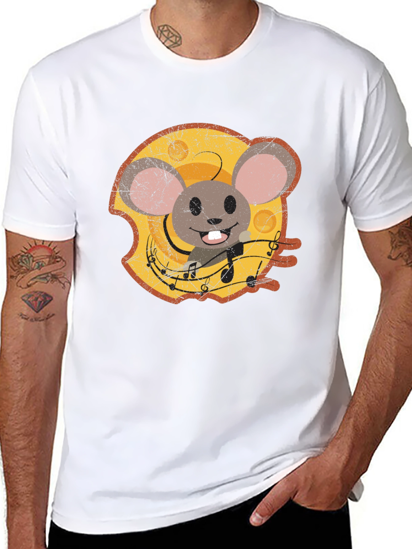 Cartoon Mouse Cheese Music T-Shirt