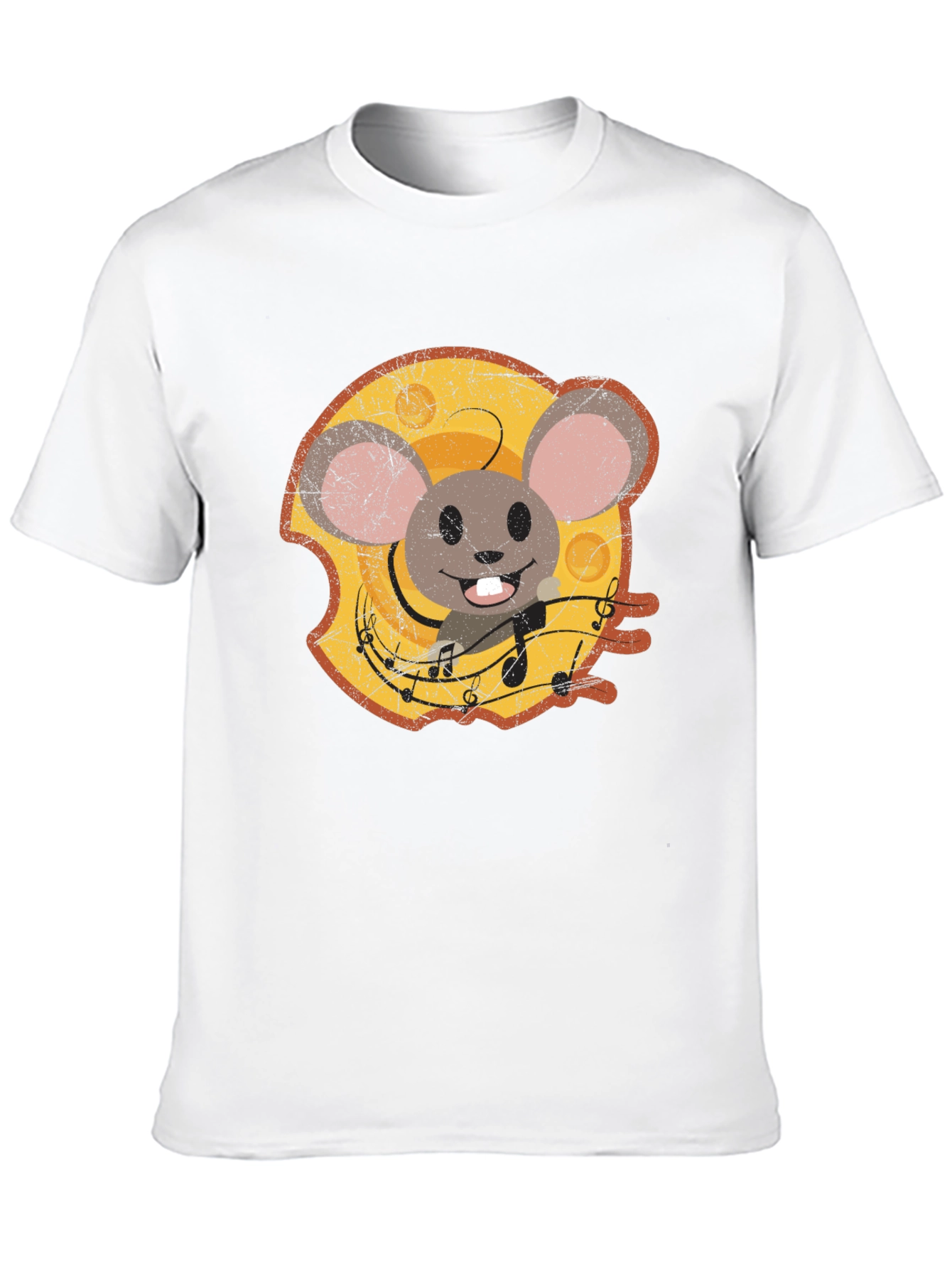 Cartoon Mouse Cheese Music T-Shirt