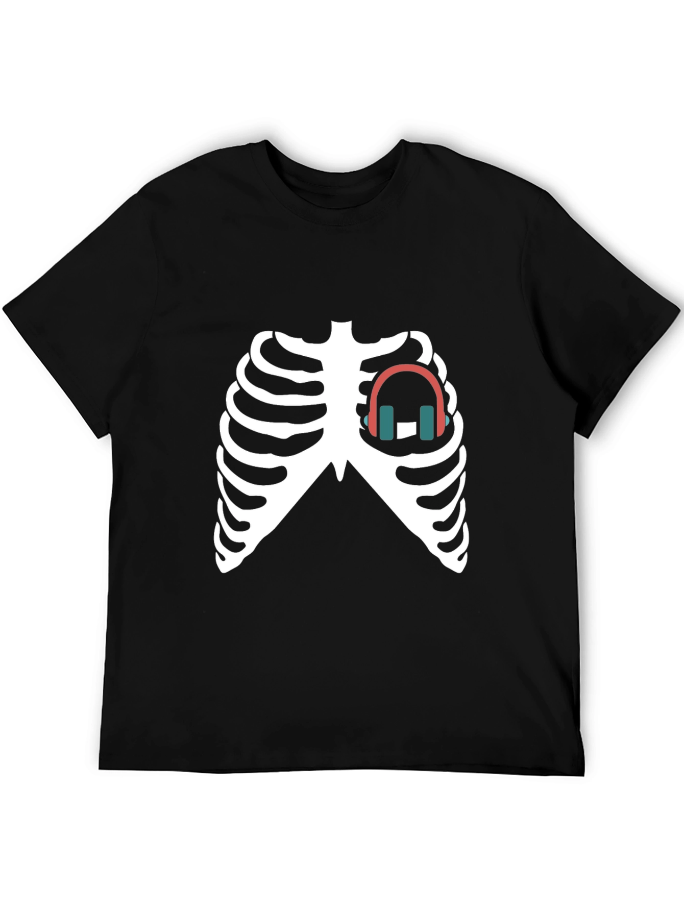 Skeleton Ribcage Headphones Graphic Tee - Black