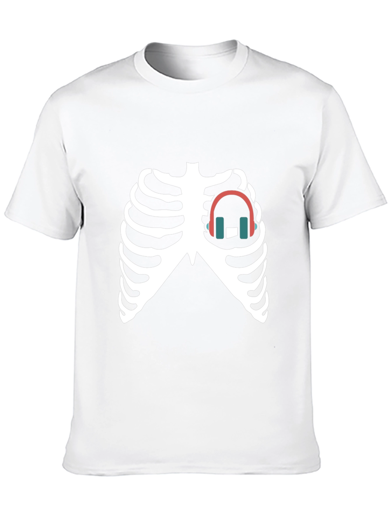 Skeleton Ribcage Headphones Graphic Tee - Black