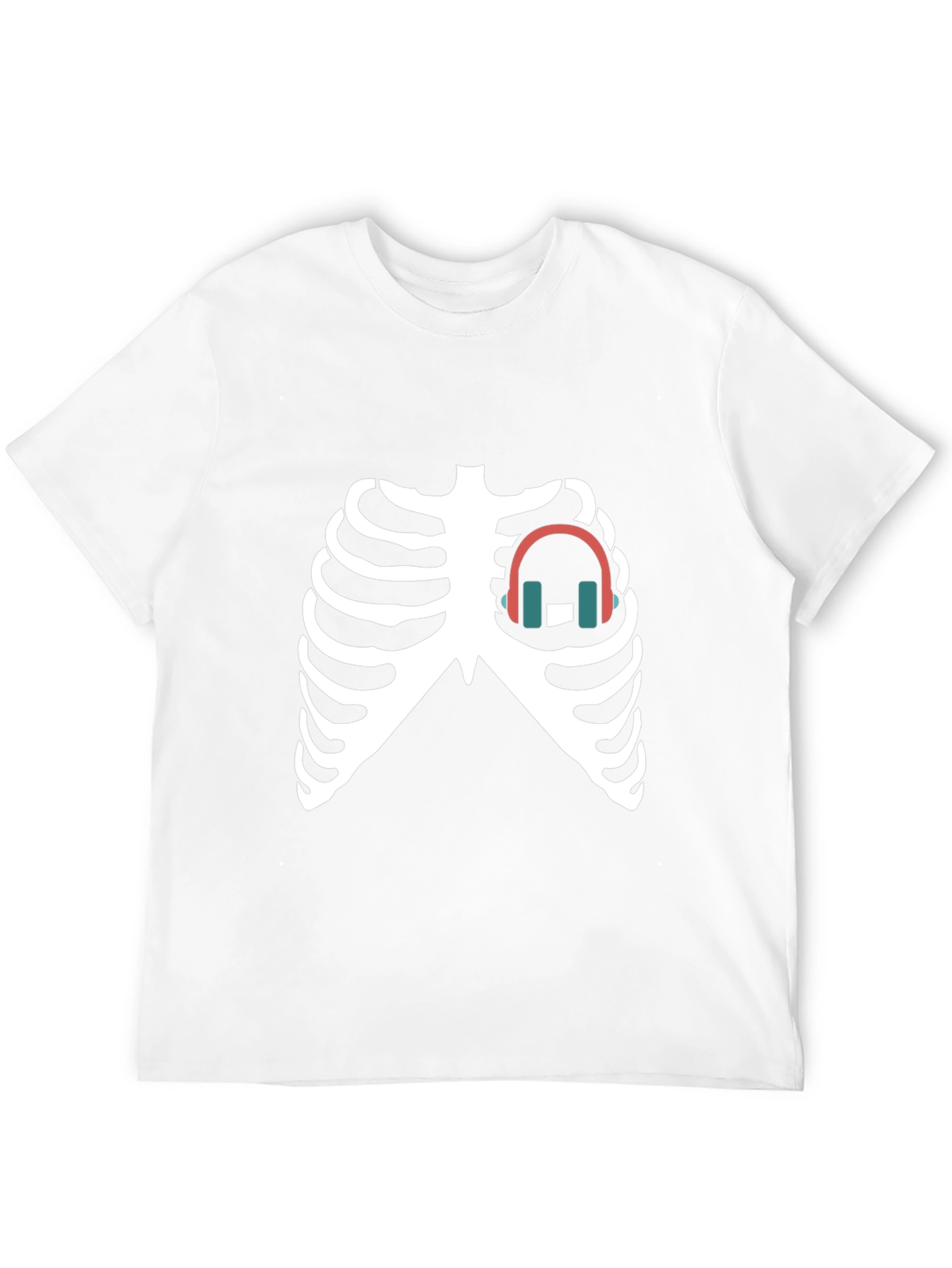 Skeleton Ribcage Headphones Graphic Tee - Black