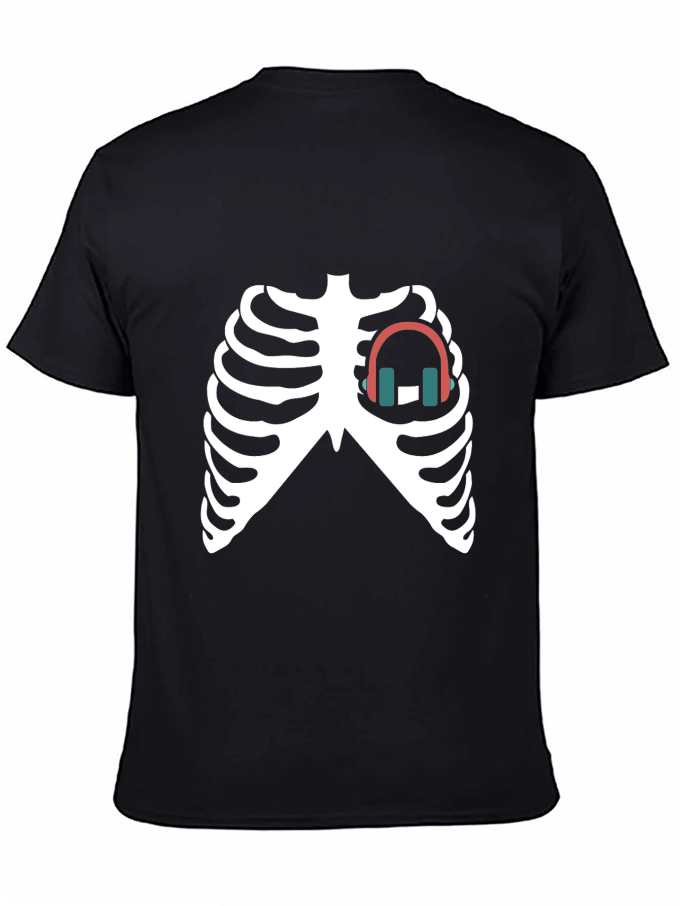 Skeleton Ribcage Headphones Graphic Tee - Black