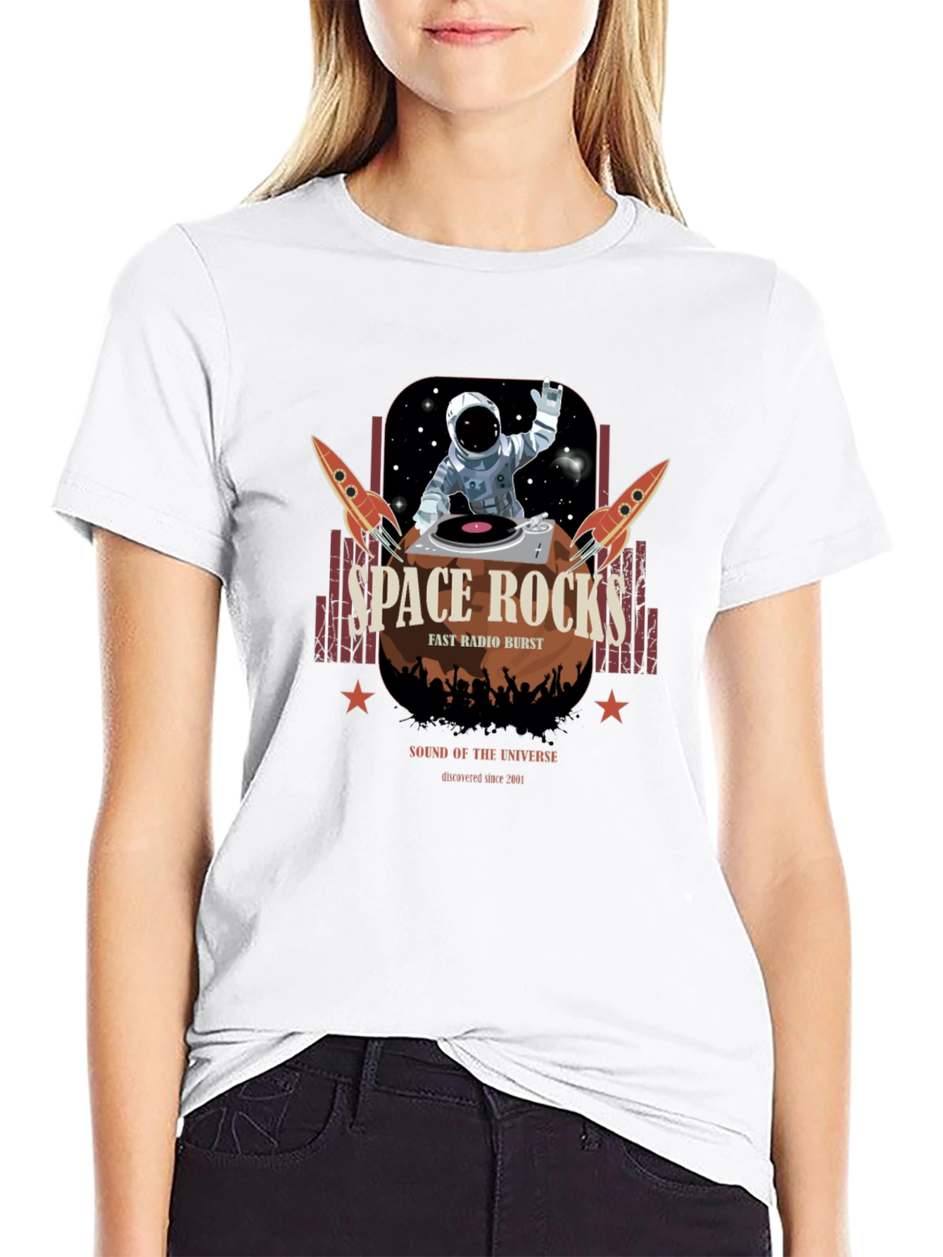 Space Rocks Graphic T-Shirt - Retro DJ Astronaut Design