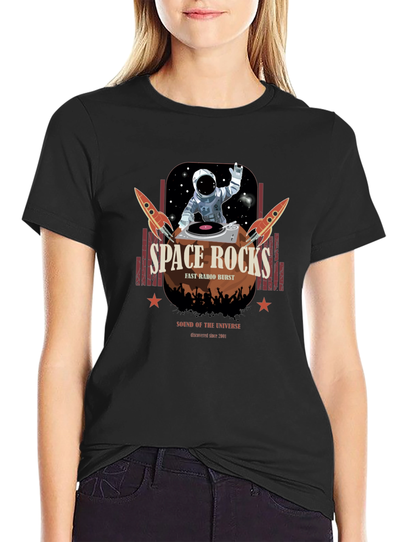Space Rocks Graphic T-Shirt - Retro DJ Astronaut Design