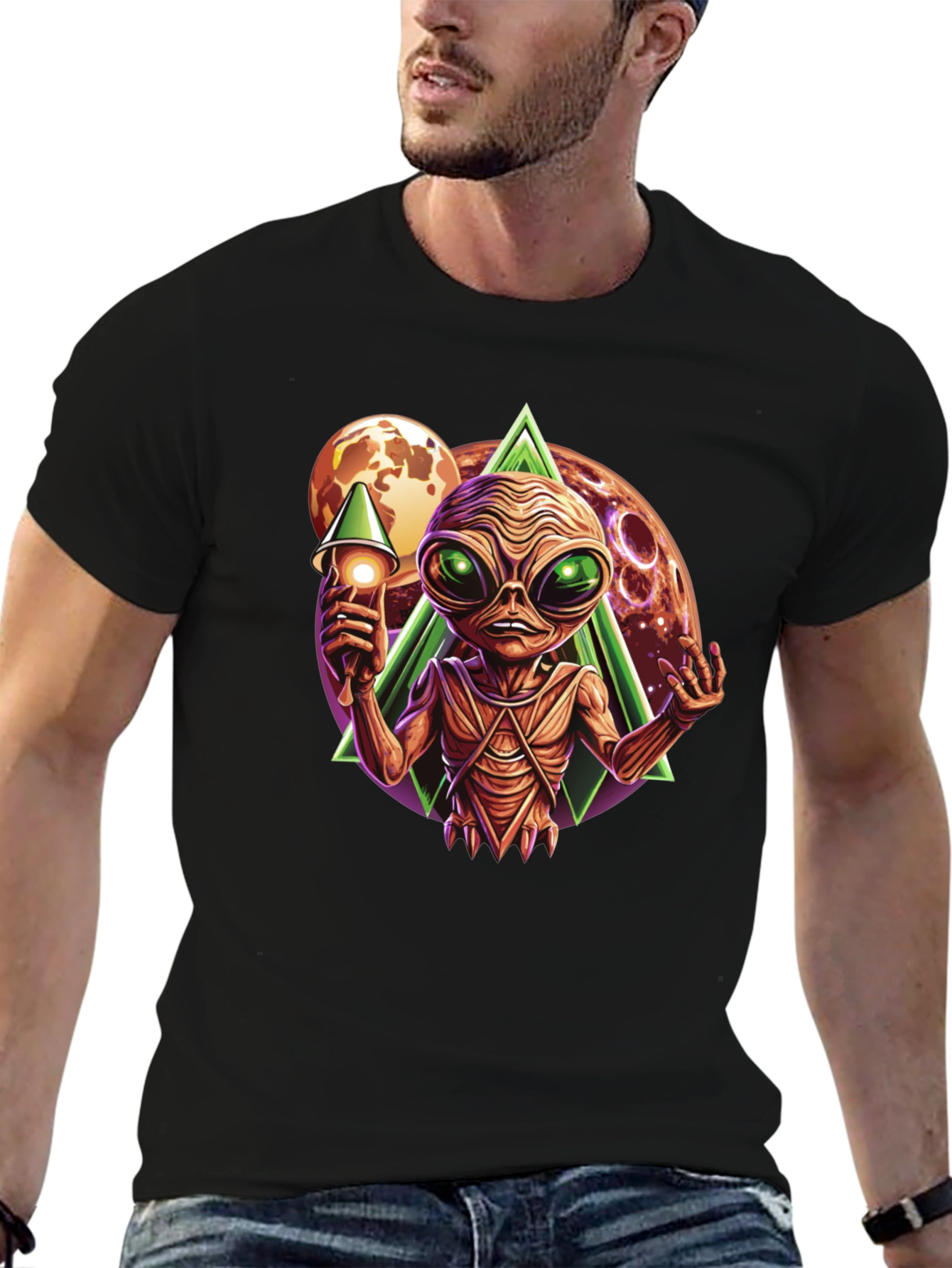 Alien Invasion Graphic Tee - Black Cotton T-Shirt