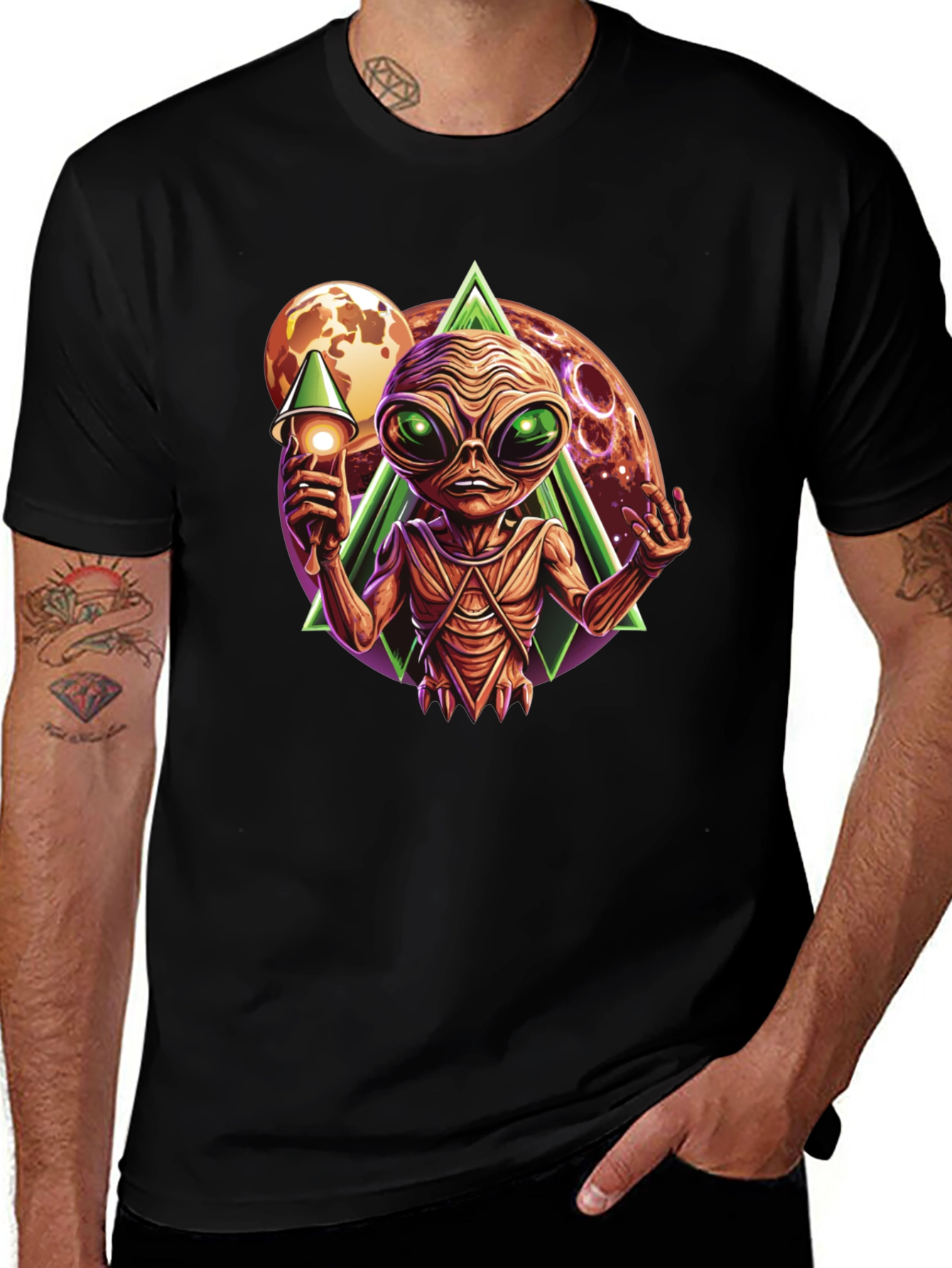 Alien Invasion Graphic Tee - Black Cotton T-Shirt