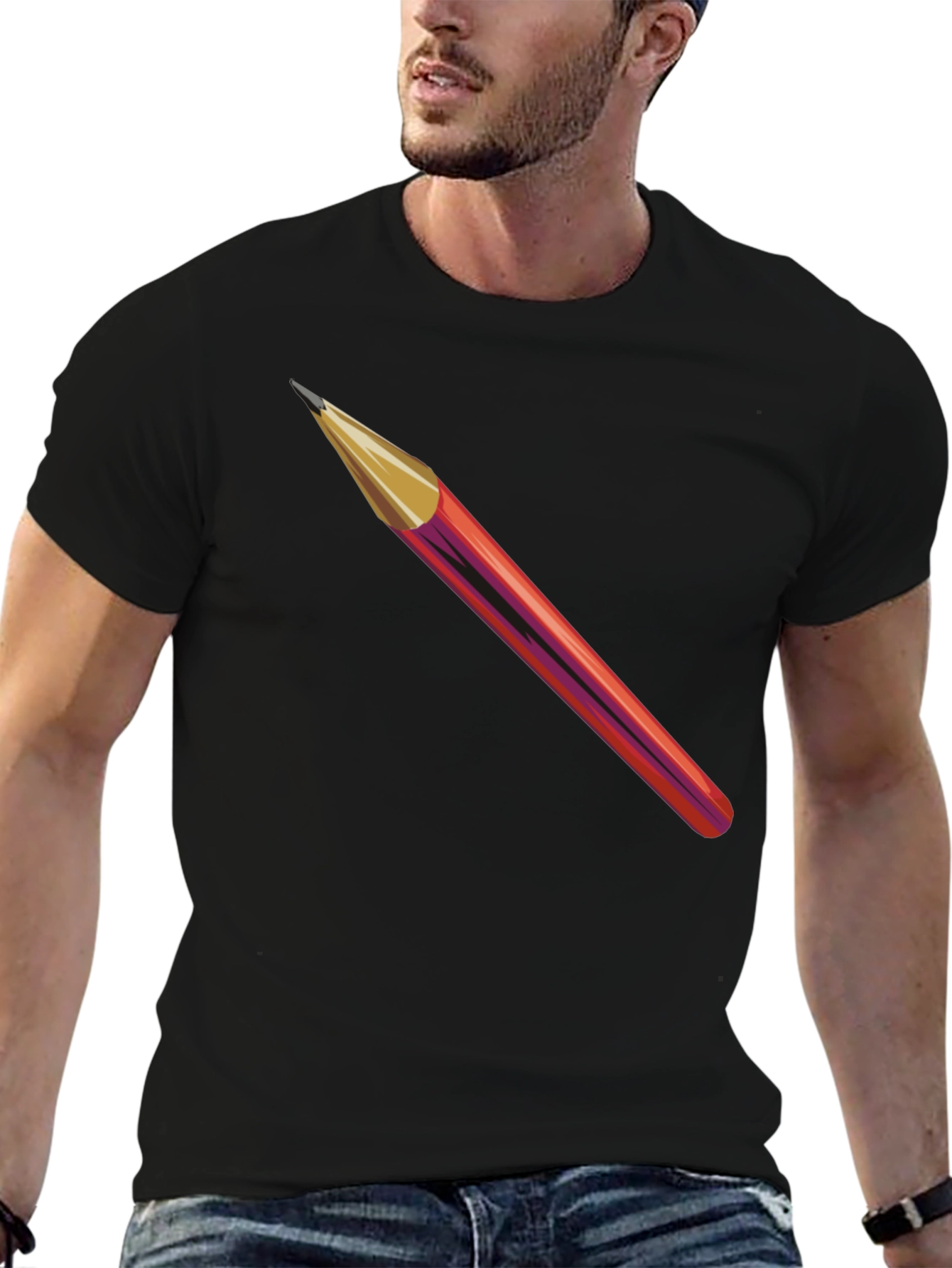 Pencil Graphic Black T-Shirt - Artistic Style