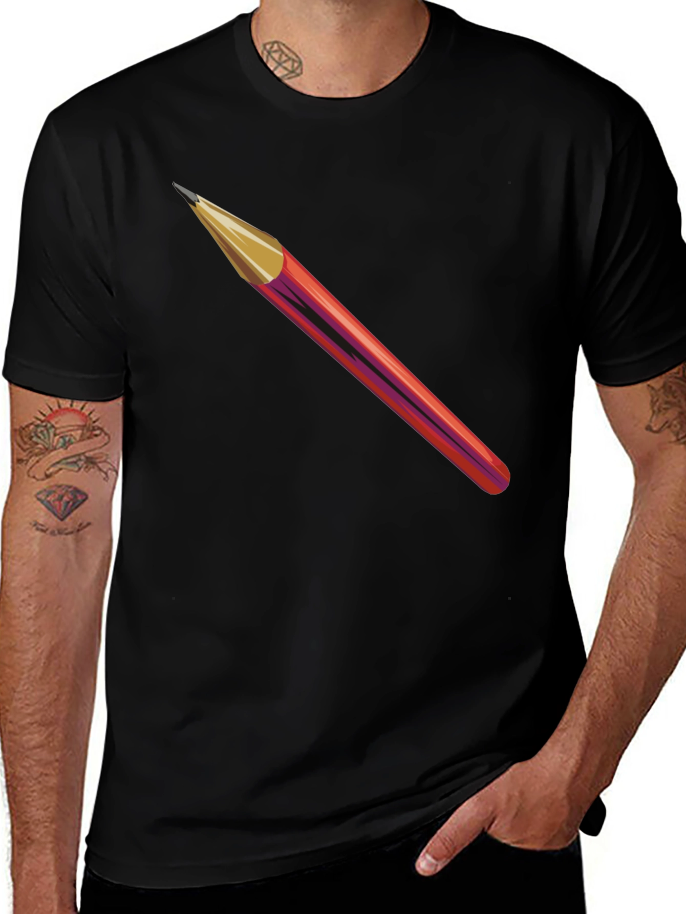 Pencil Graphic Black T-Shirt - Artistic Style