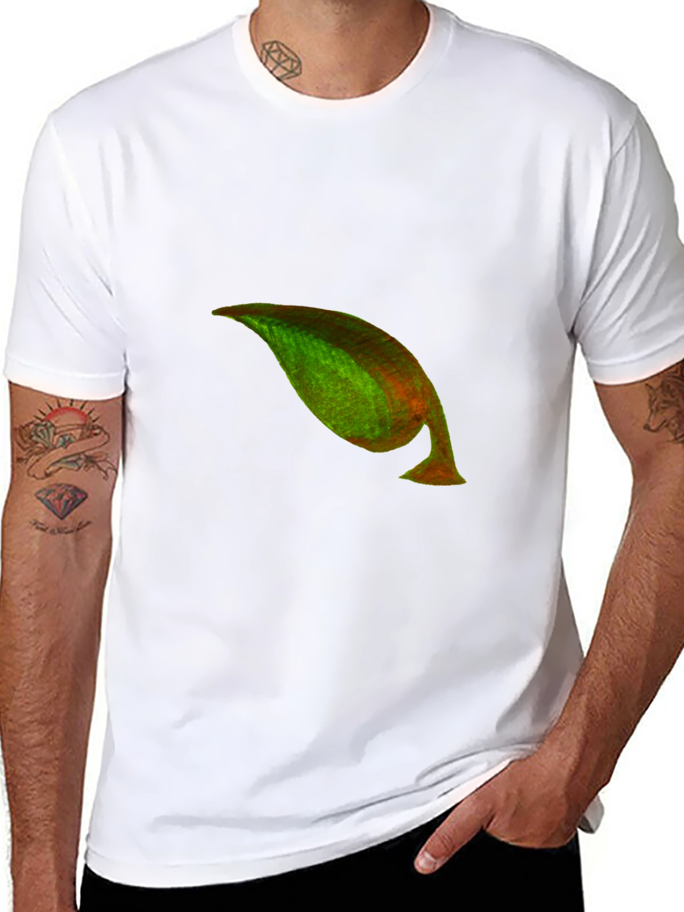 Mens Black T-Shirt with Unique Abstract Leaf Design