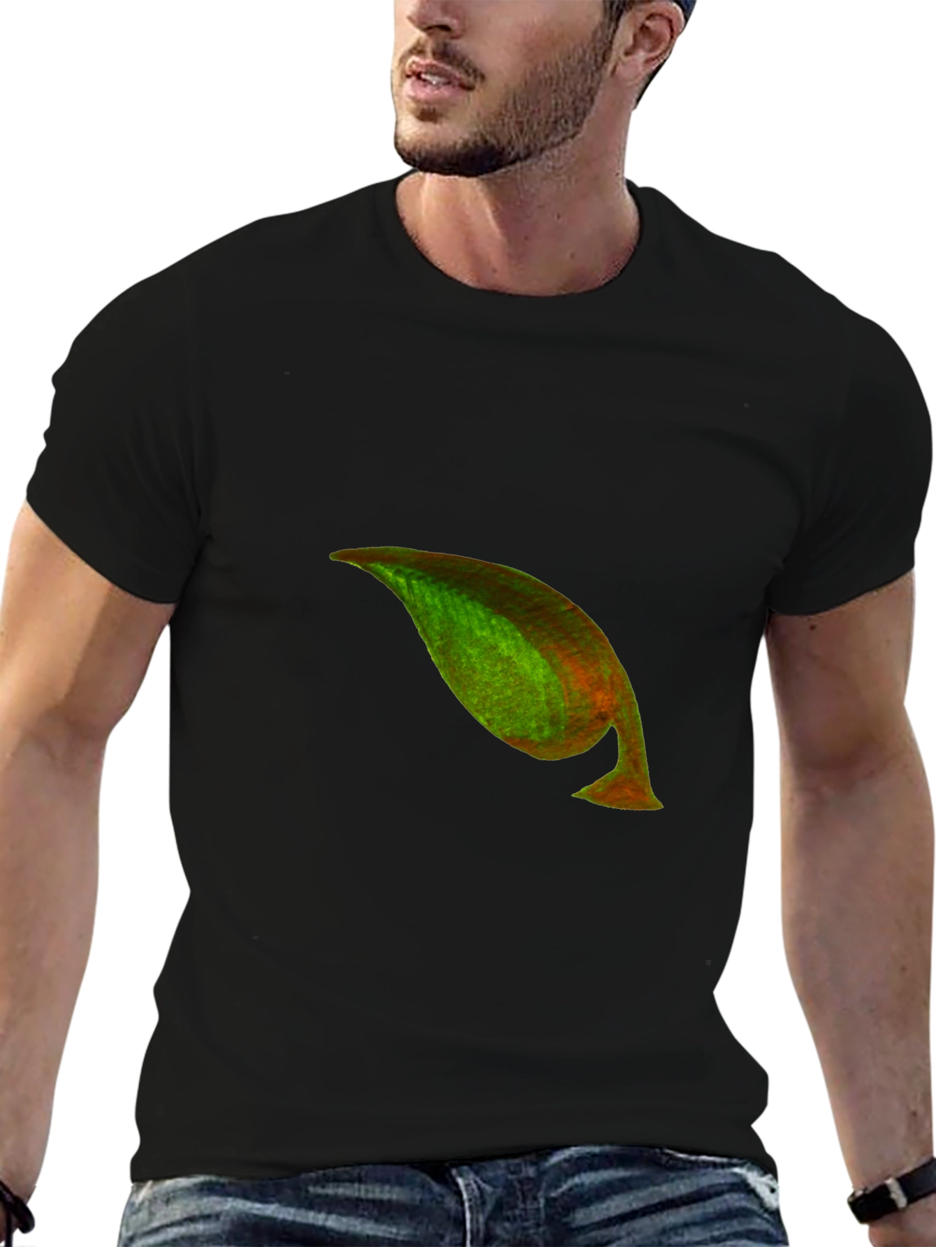 Mens Black T-Shirt with Unique Abstract Leaf Design