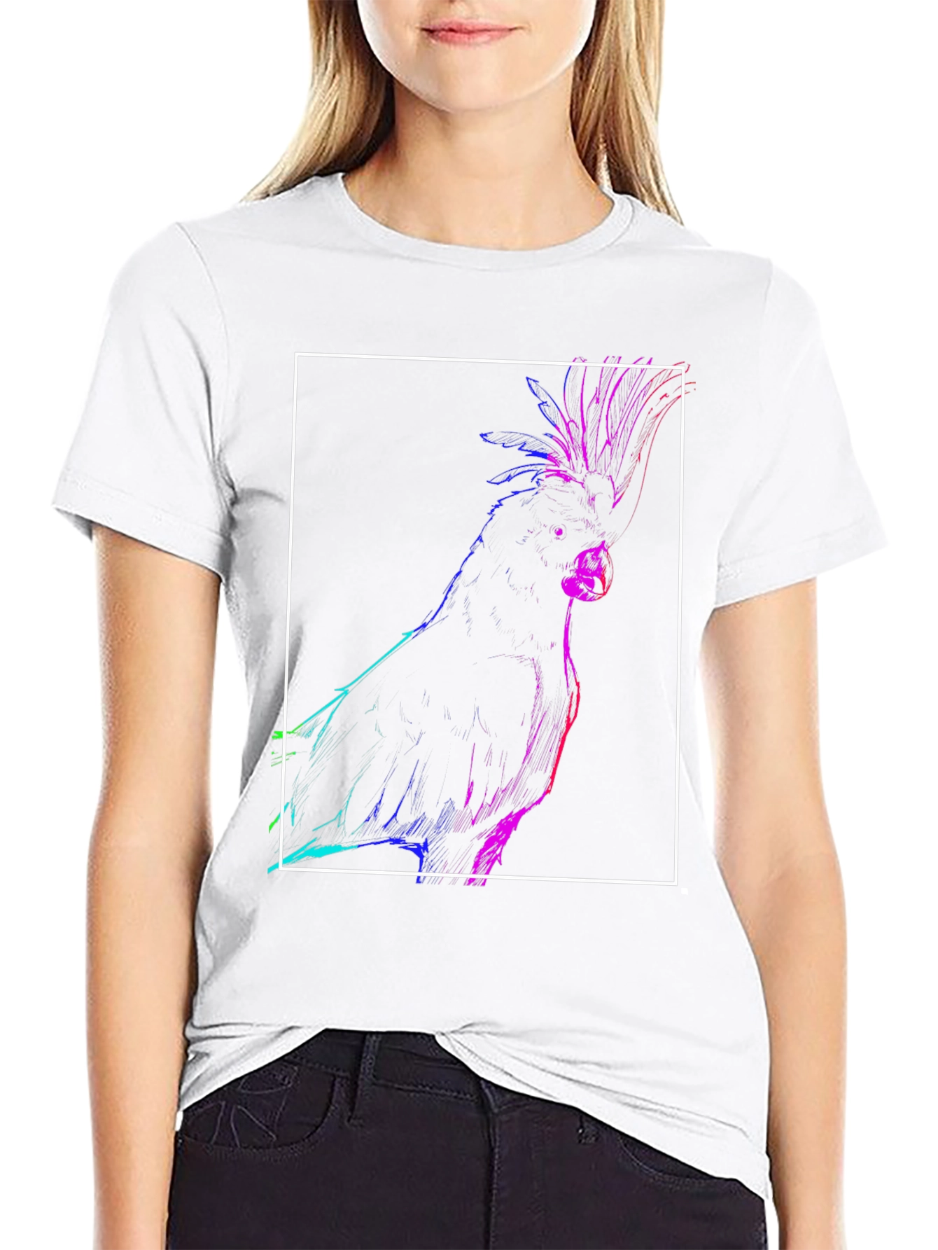 Neon Cockatoo Graphic Tee - Stylish Black T-Shirt