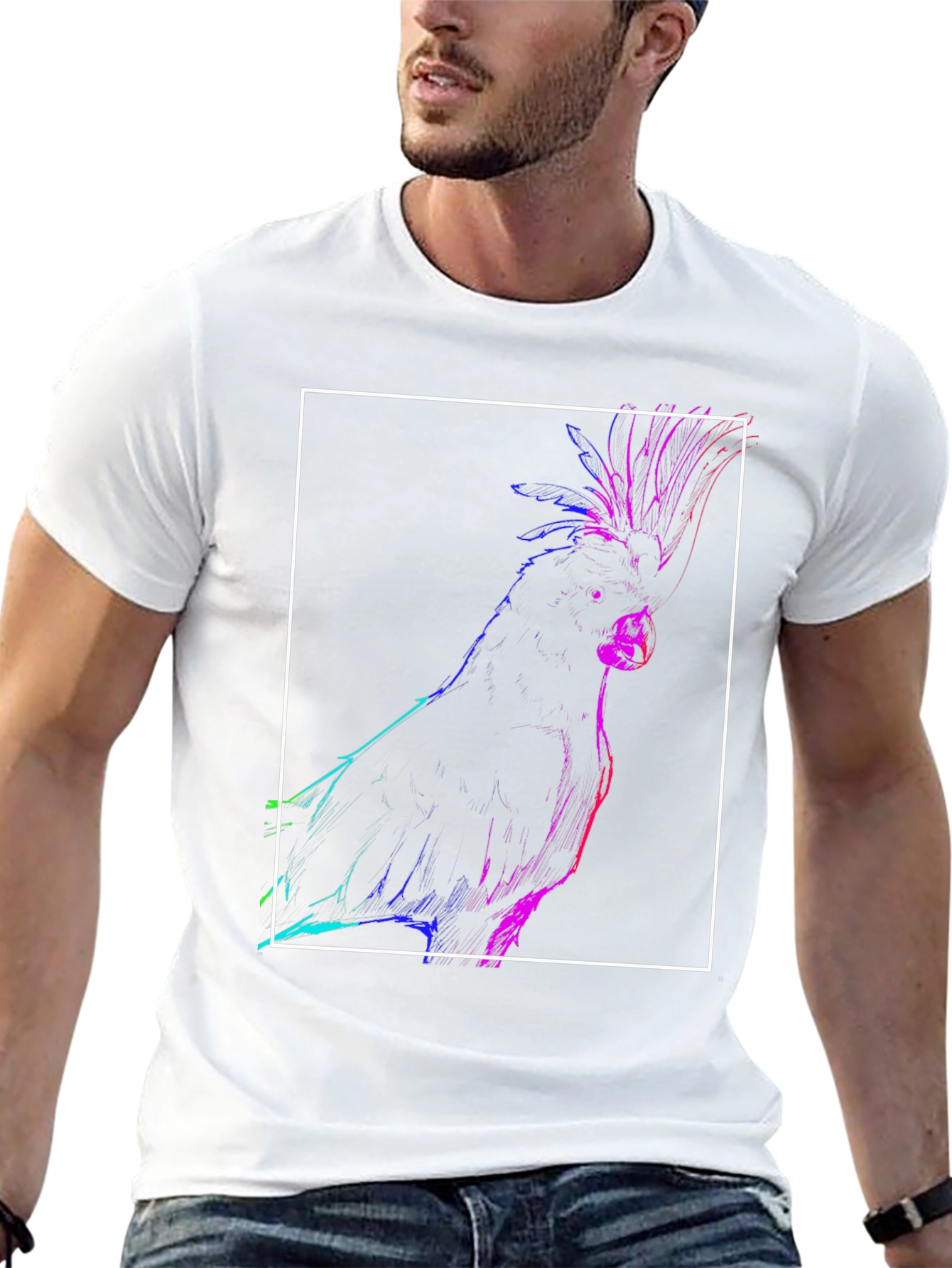 Neon Cockatoo Graphic Tee - Stylish Black T-Shirt
