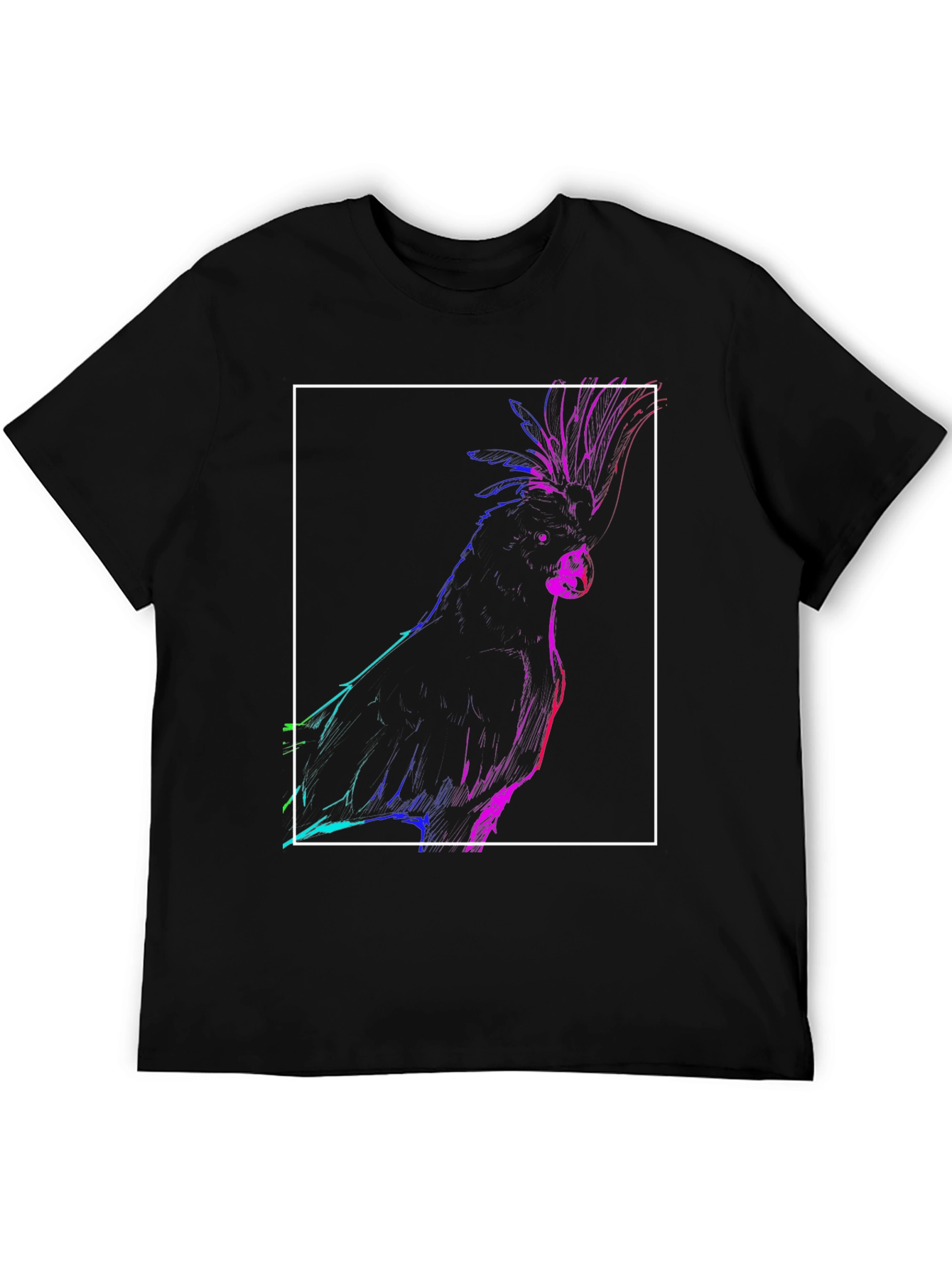 Neon Cockatoo Graphic Tee - Stylish Black T-Shirt