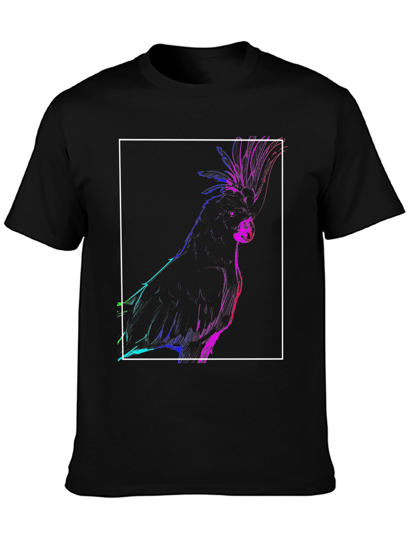 Neon Cockatoo Graphic Tee - Stylish Black T-Shirt