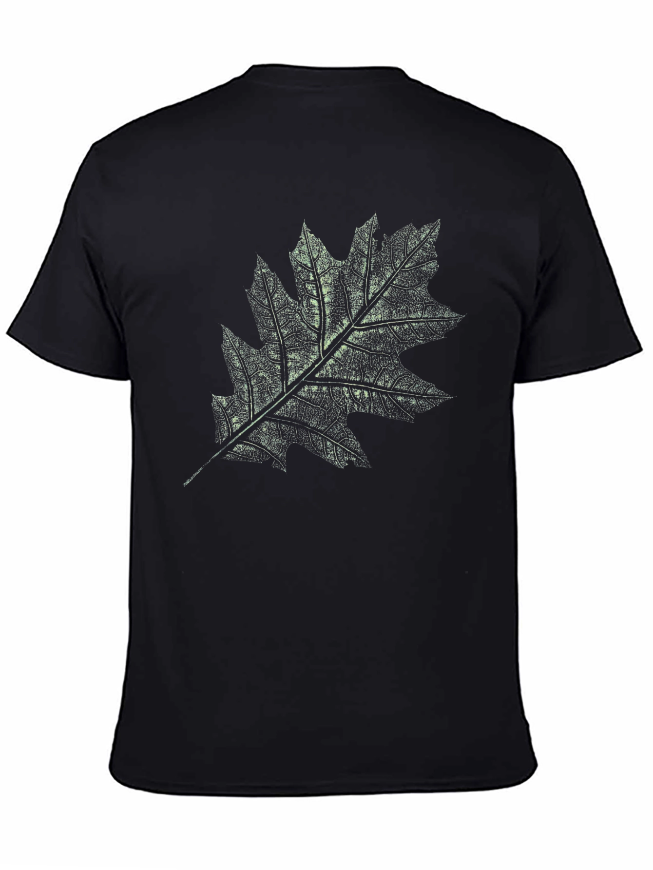 Mens Black T-Shirt with Detailed Leaf Graphic