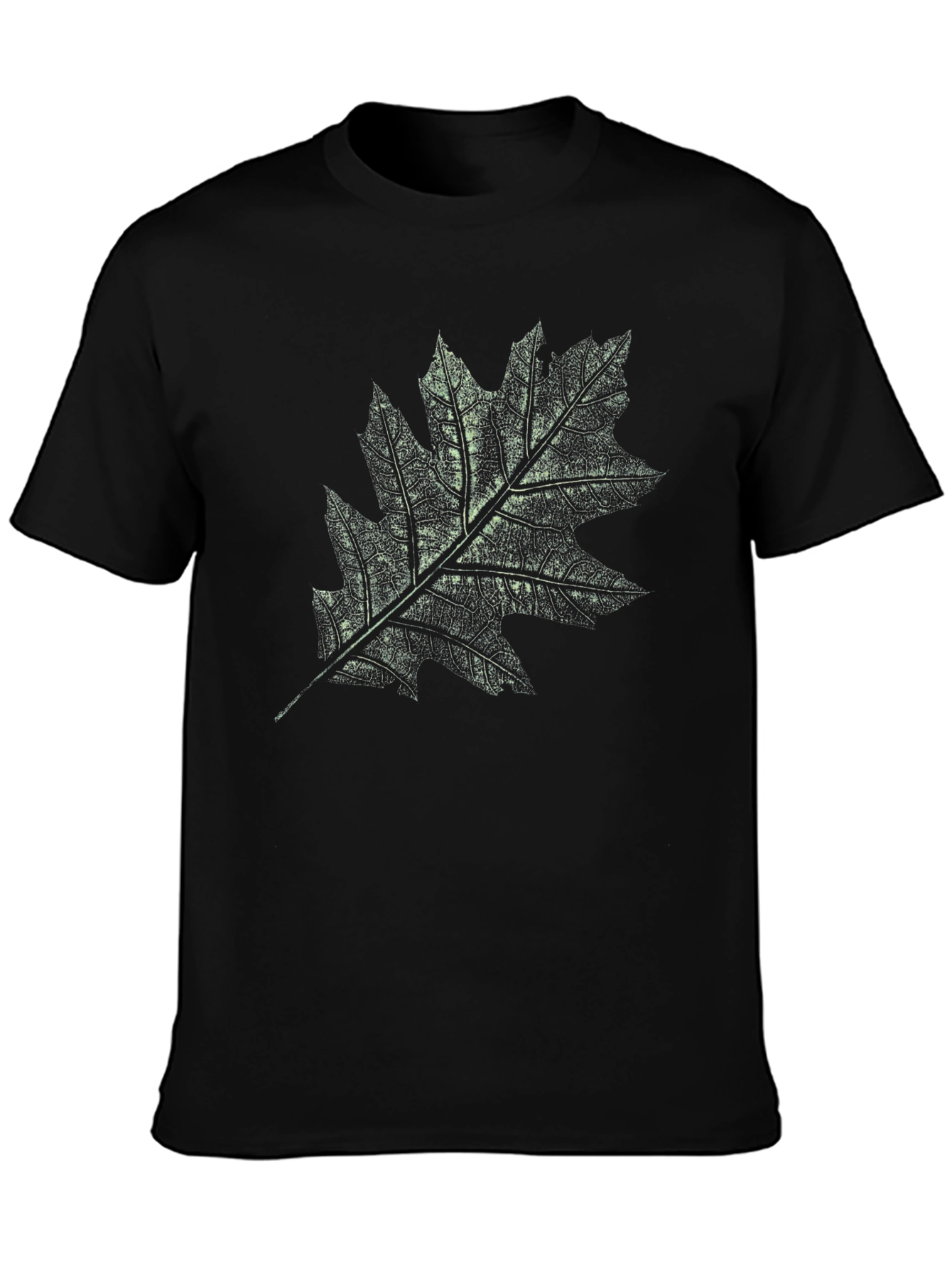Mens Black T-Shirt with Detailed Leaf Graphic