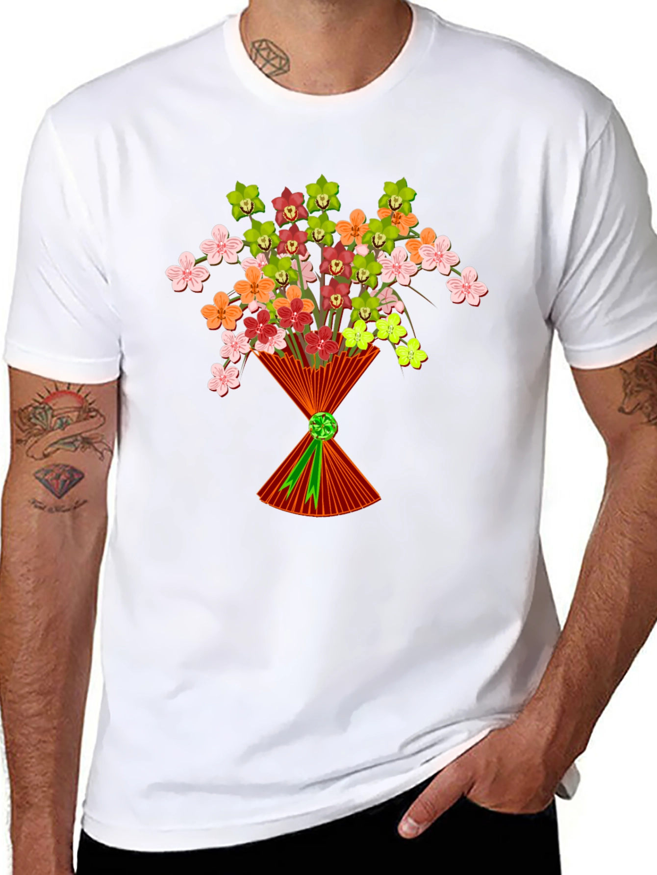 Floral Bouquet Graphic T-Shirt - Stylish Mens Tee