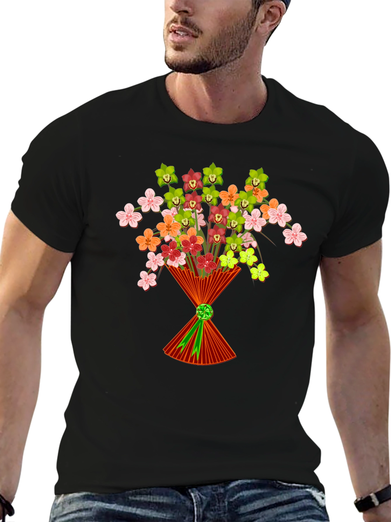 Floral Bouquet Graphic T-Shirt - Stylish Mens Tee