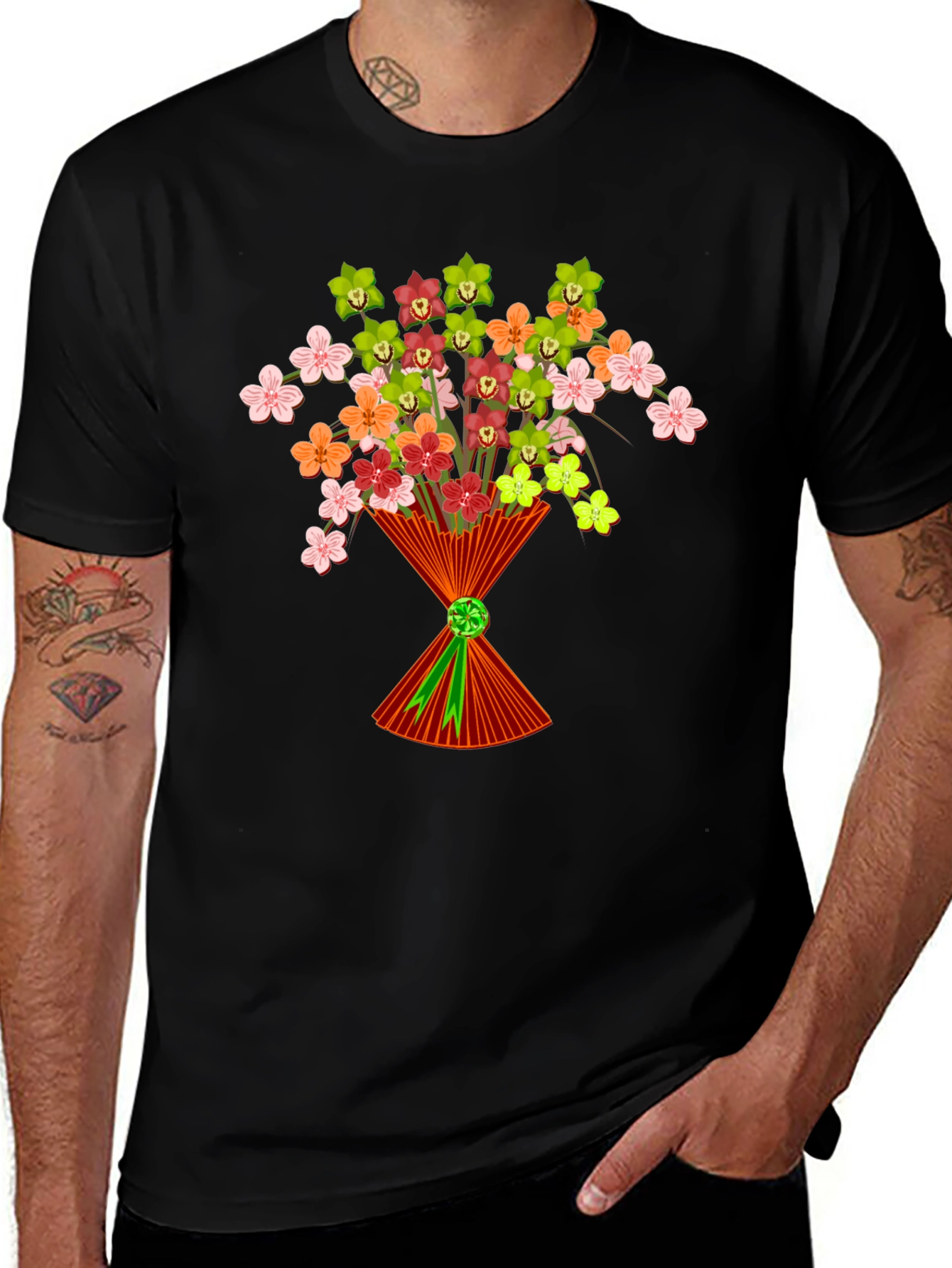 Floral Bouquet Graphic T-Shirt - Stylish Mens Tee