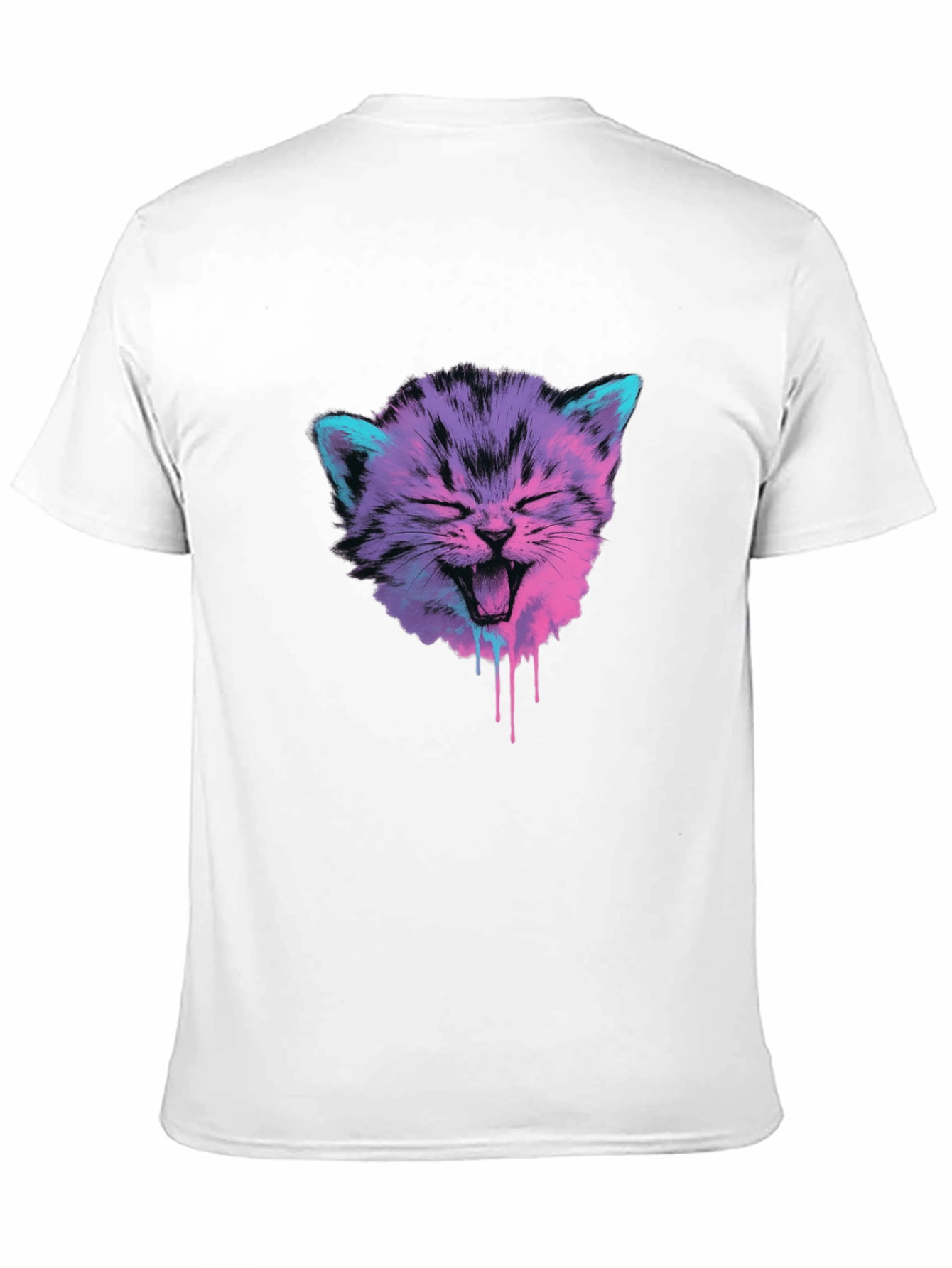 Vaporwave Cat Graphic Tee - Black Cotton Blend