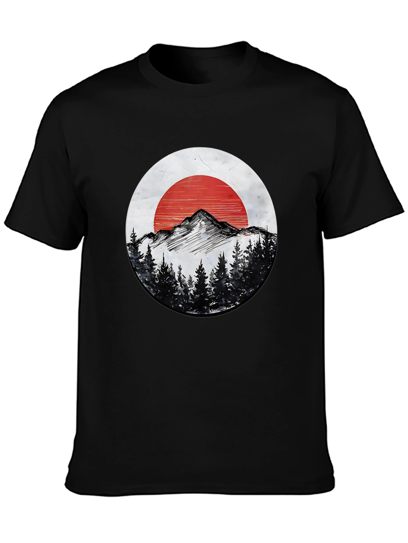 Mountain & Sun Graphic Tee - Black Cotton T-Shirt