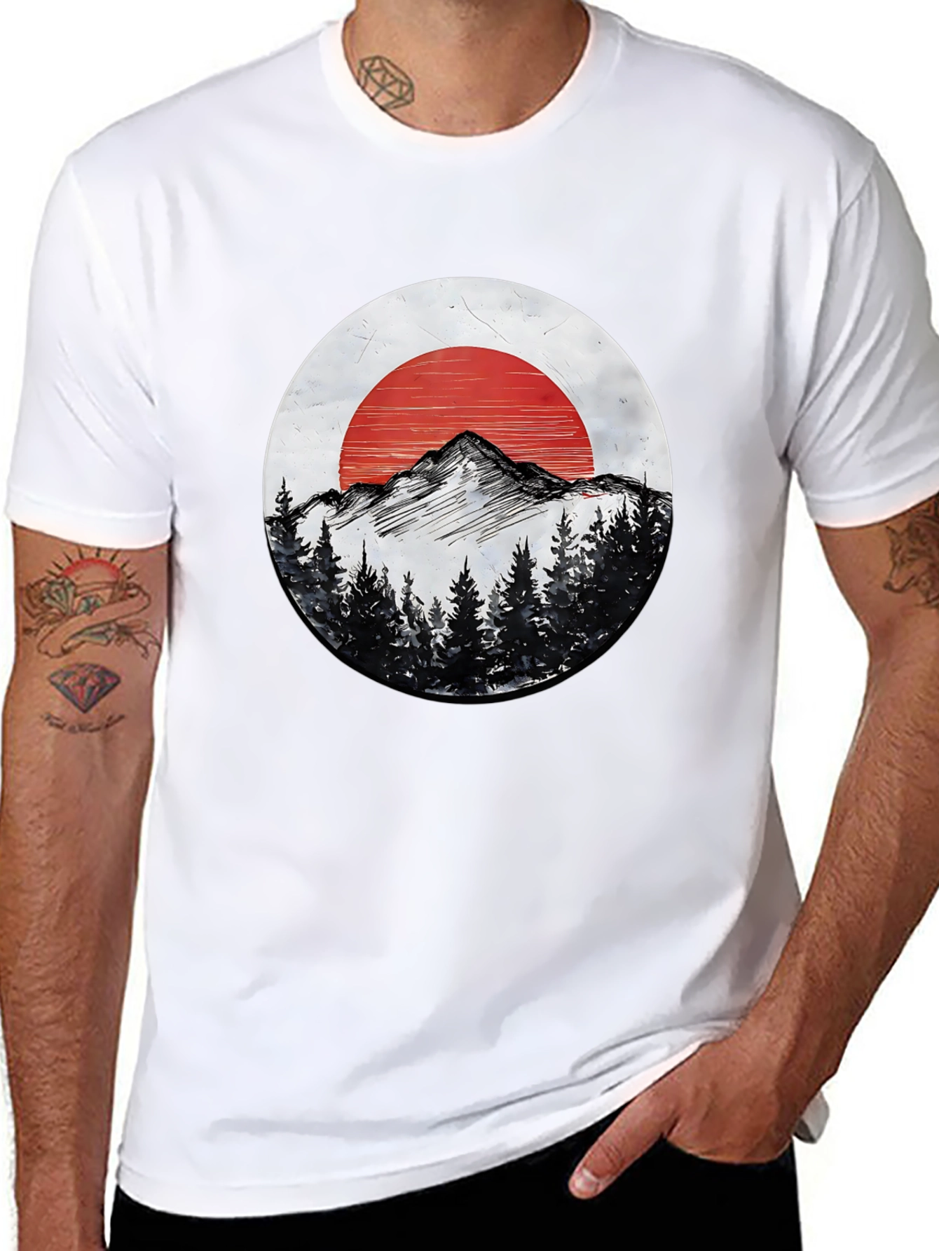 Mountain & Sun Graphic Tee - Black Cotton T-Shirt