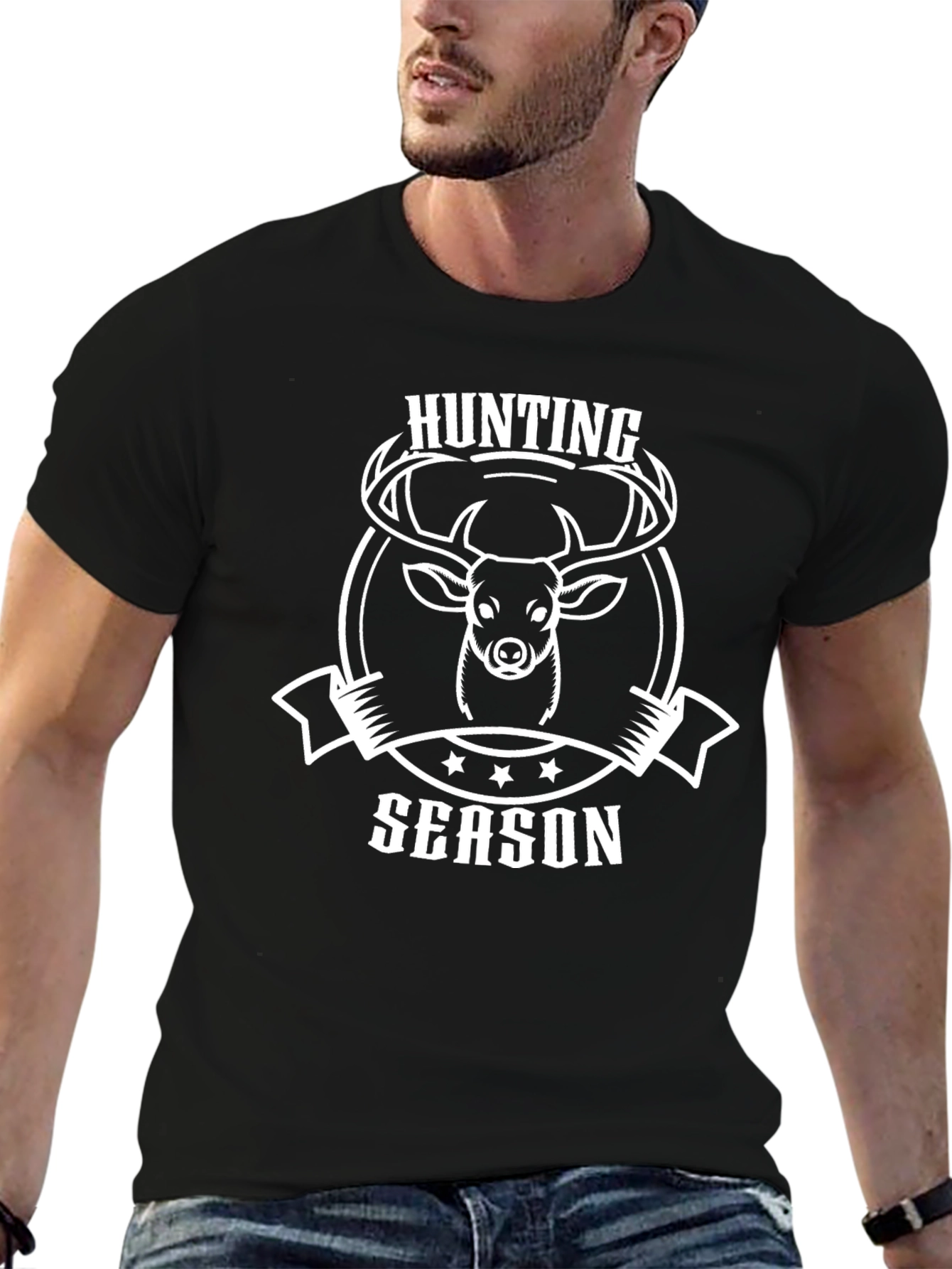 Hunting Season Black T-Shirt Deer Graphic