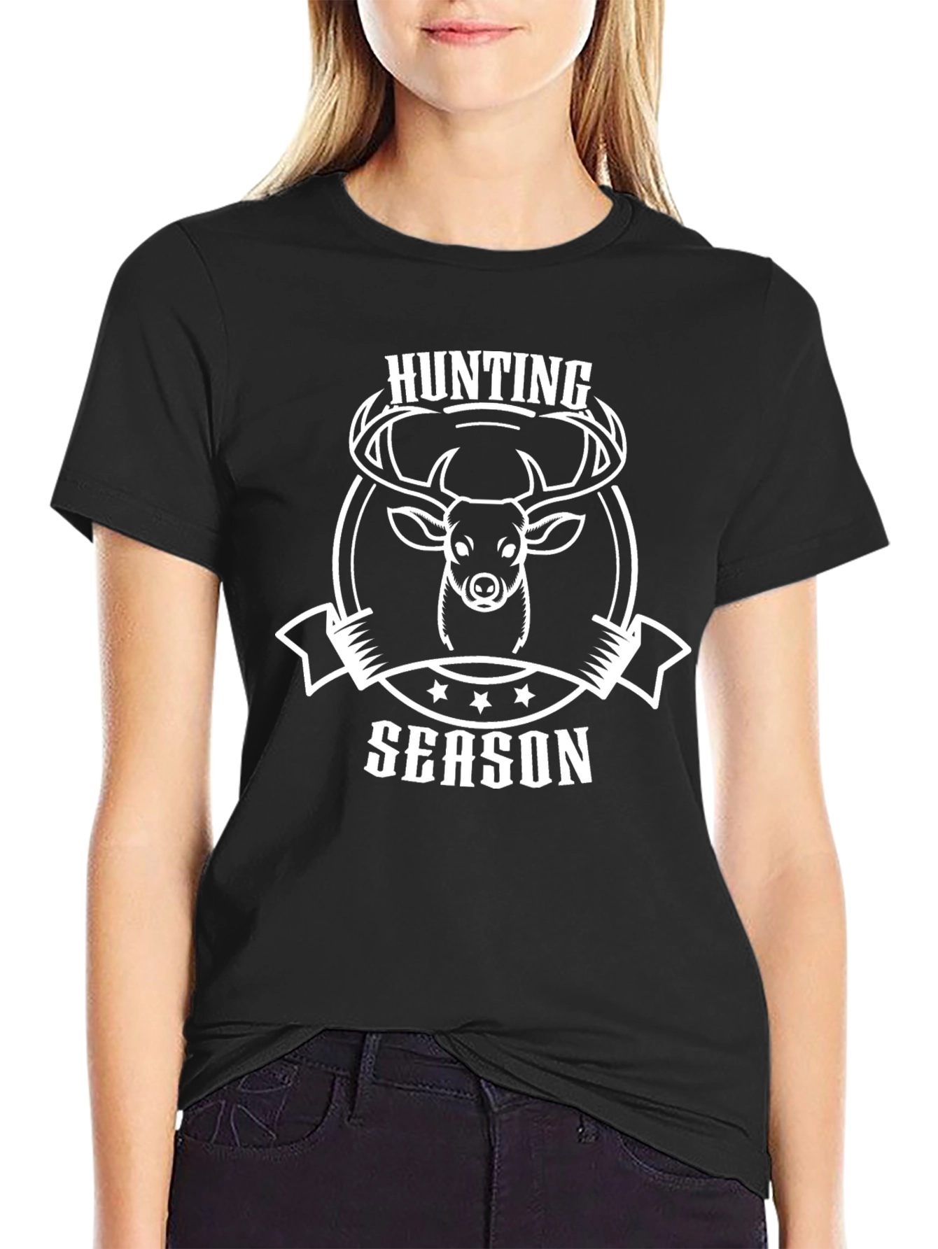 Hunting Season Black T-Shirt Deer Graphic