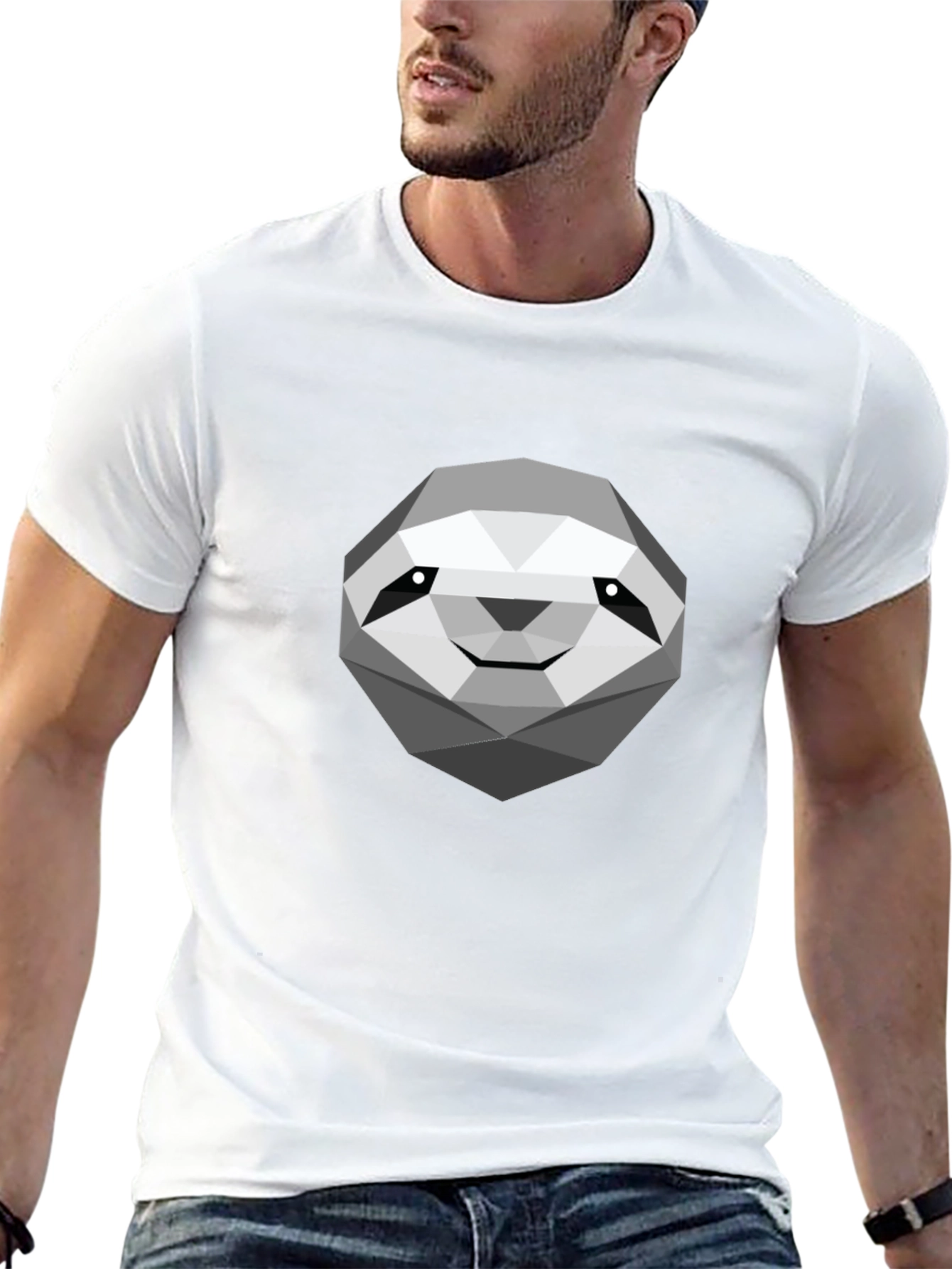 Geometric Sloth Graphic Tee - Modern Casual Comfort