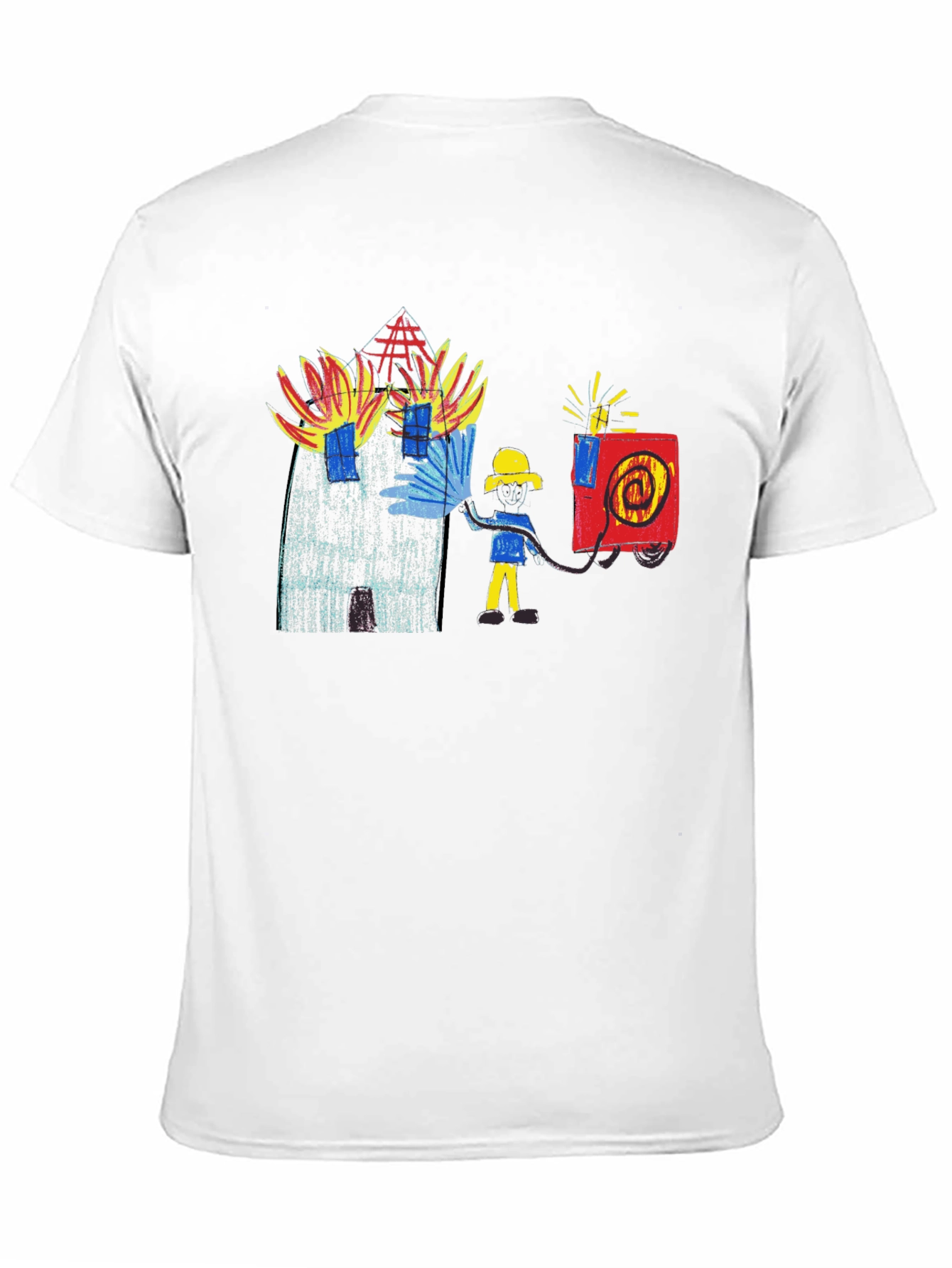 Fireman Drawing Graphic Black T-Shirt