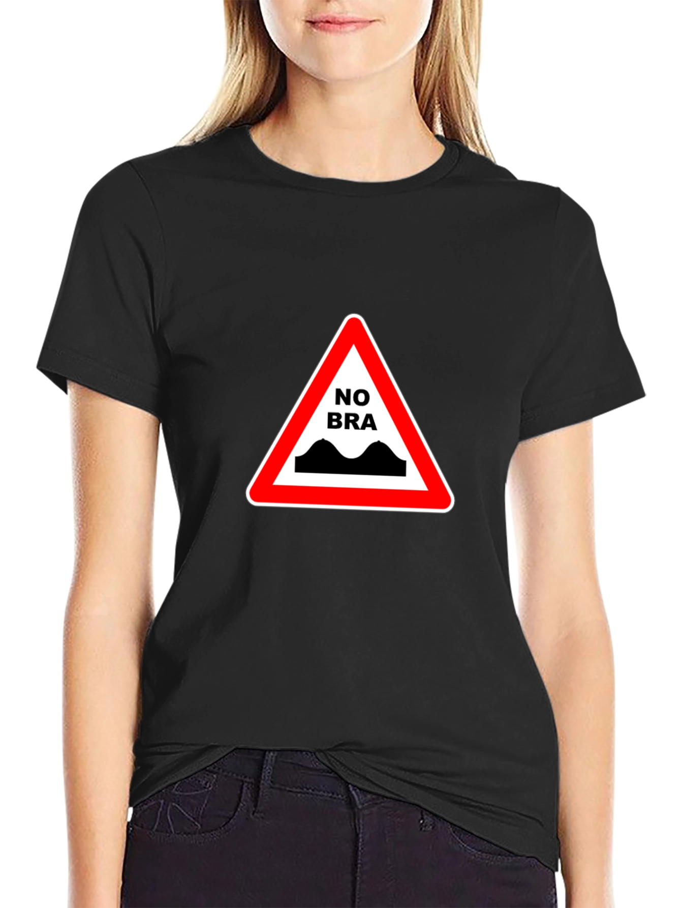 No Bra Ahead T-Shirt - Funny Novelty Tee