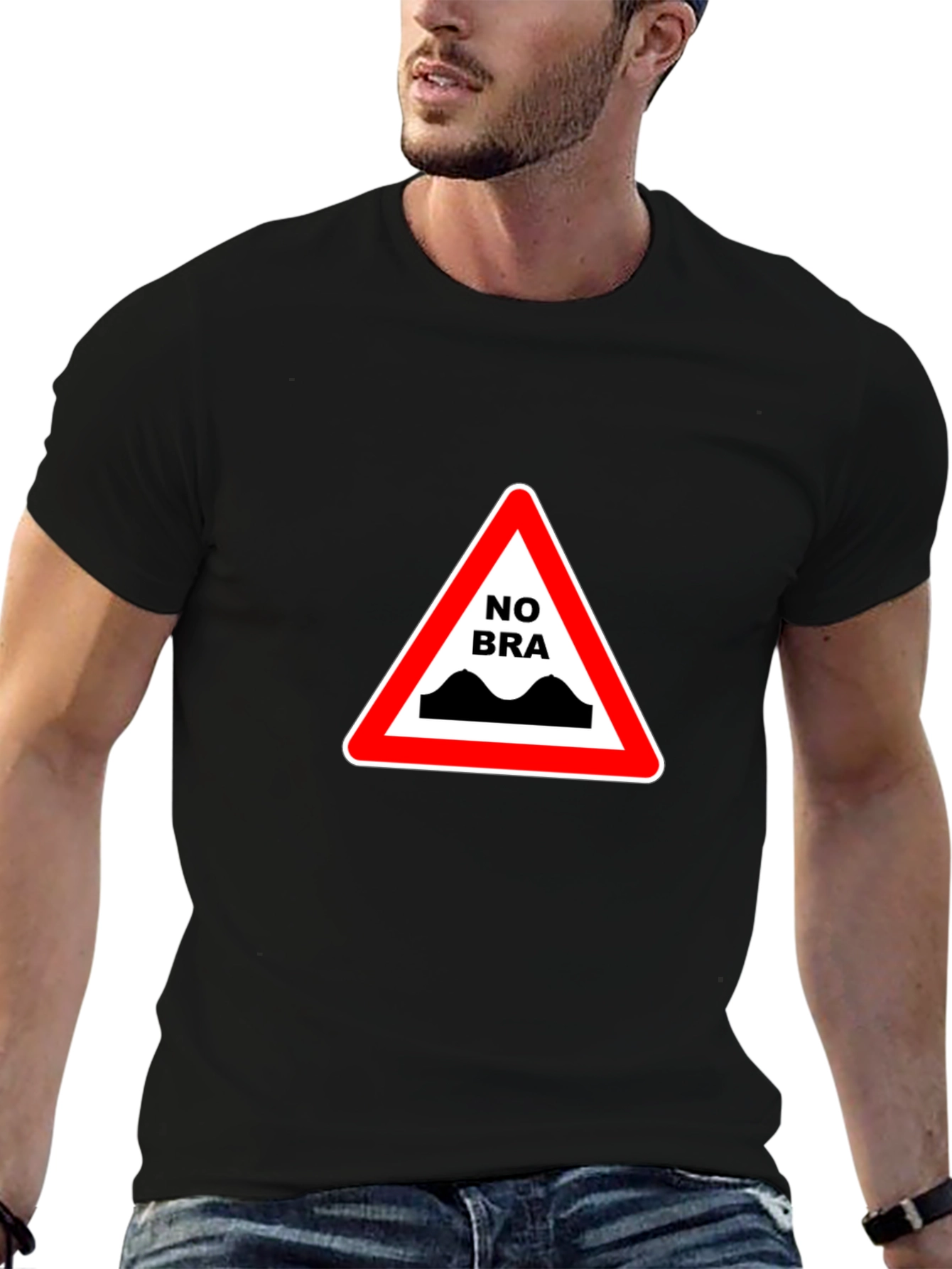 No Bra Ahead T-Shirt - Funny Novelty Tee