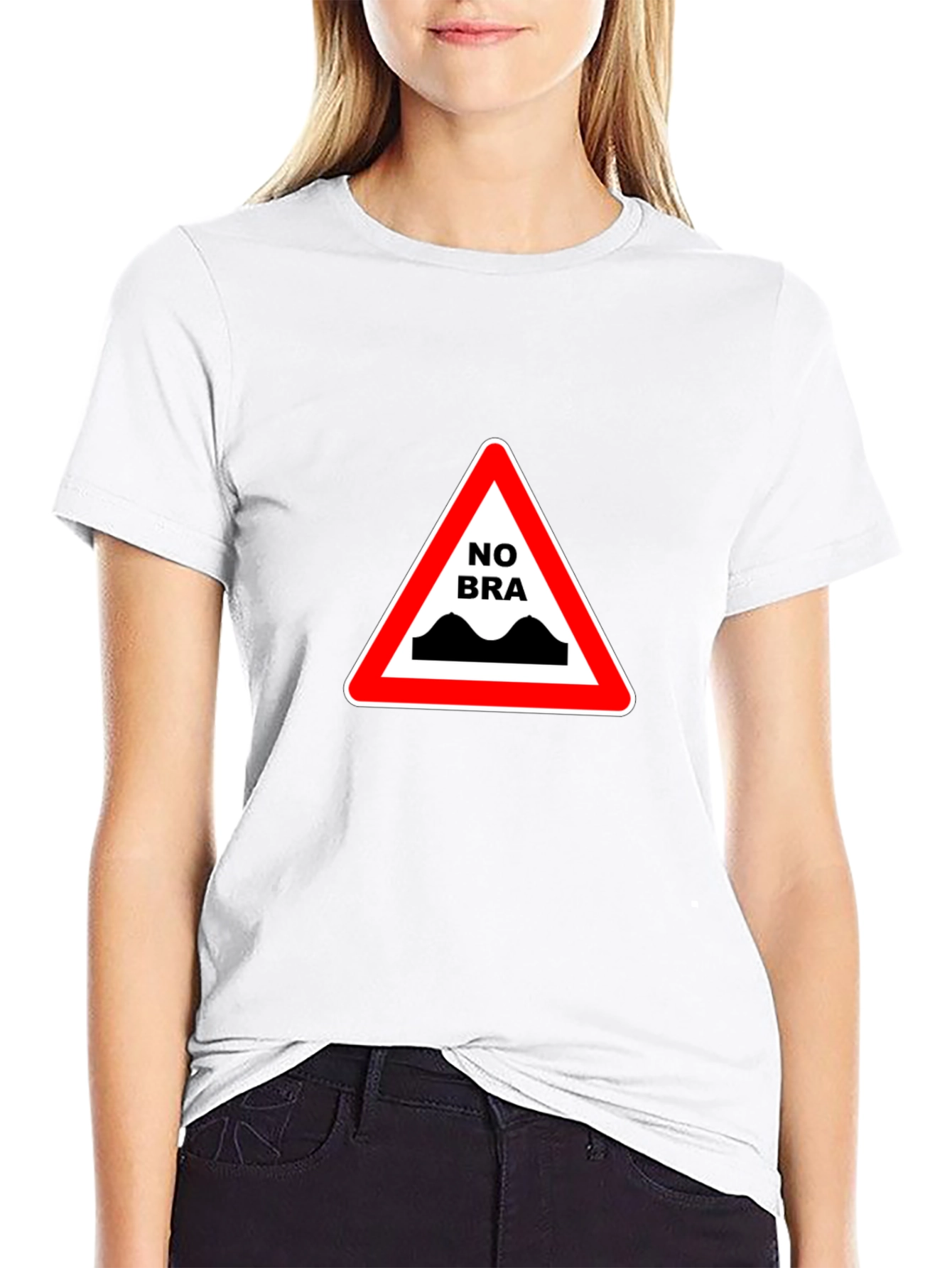 No Bra Ahead T-Shirt - Funny Novelty Tee