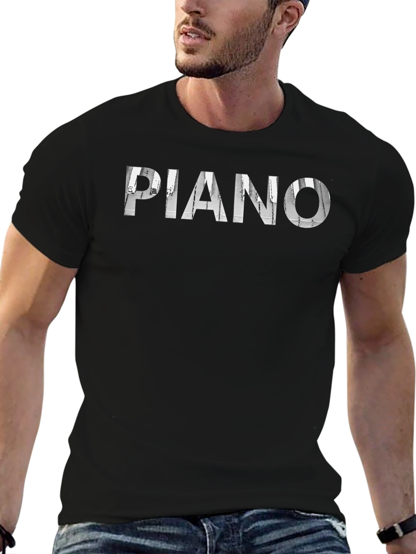Piano Music Notes Mens Black T-Shirt