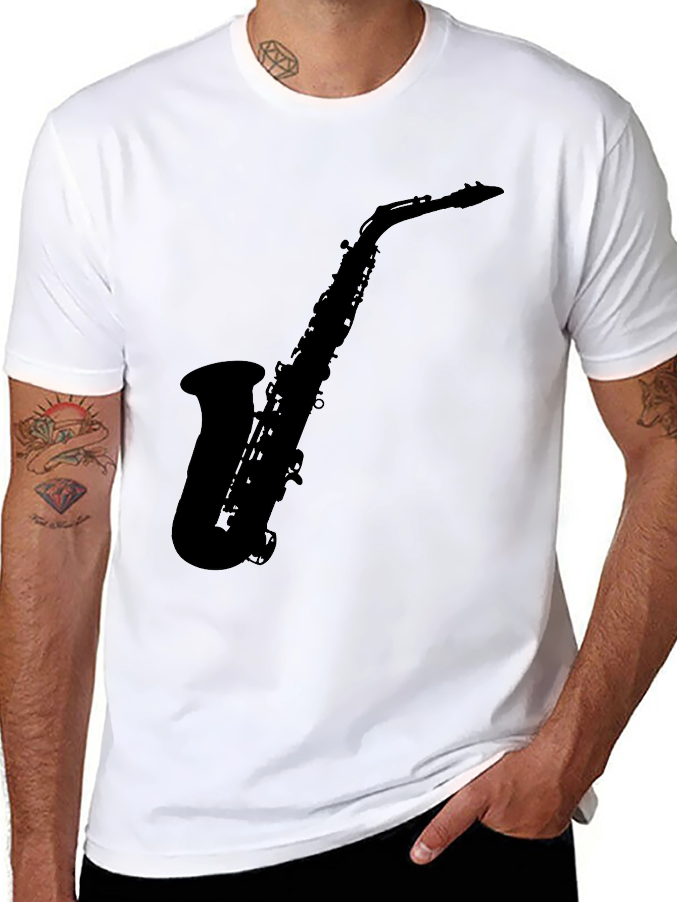 Saxophone Silhouette Graphic Black T-Shirt