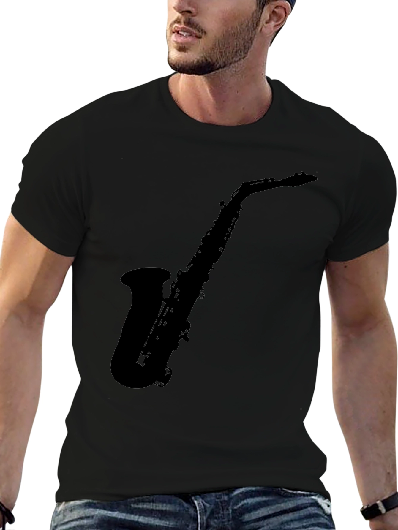 Saxophone Silhouette Graphic Black T-Shirt