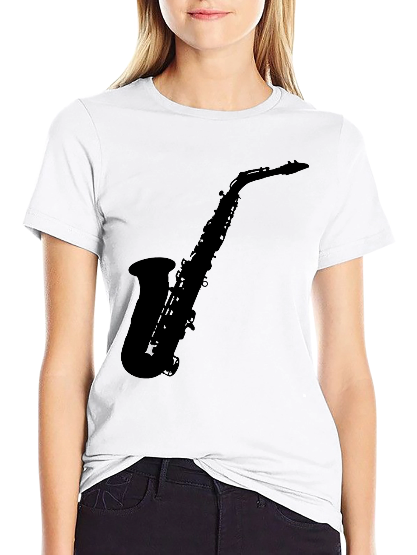 Saxophone Silhouette Graphic Black T-Shirt