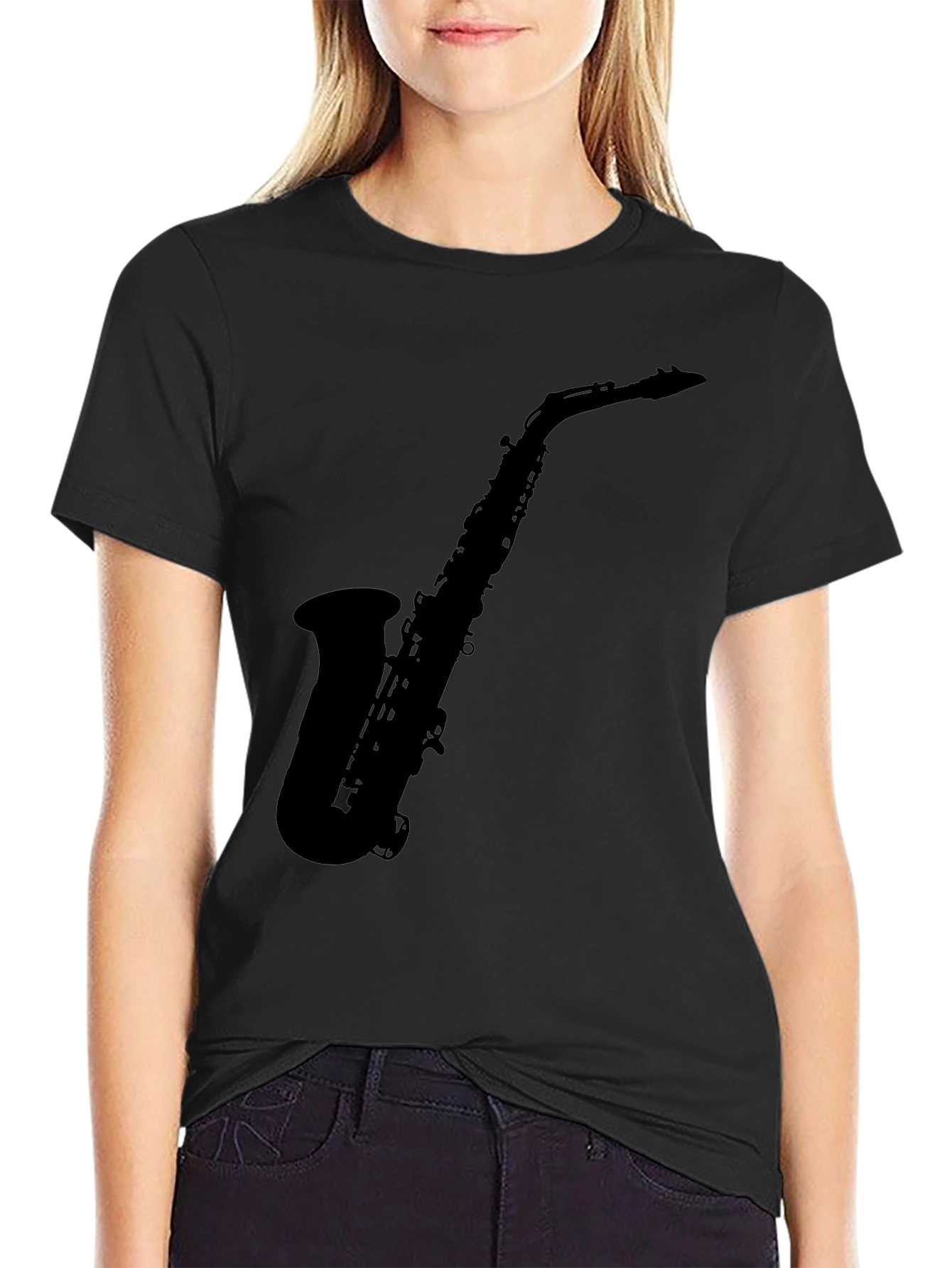 Saxophone Silhouette Graphic Black T-Shirt